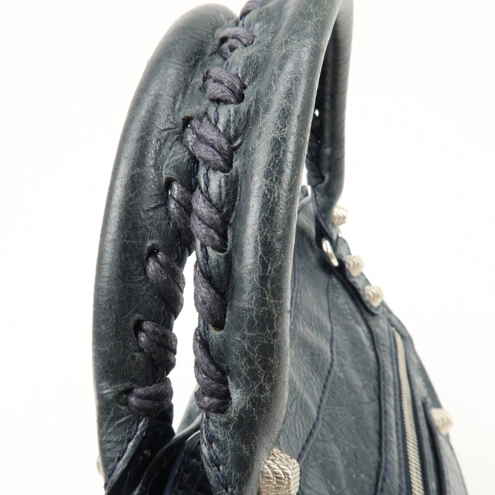 BALENCIAGA The Giant Town Leather 2Way Hand Bag Navy 285434 Used