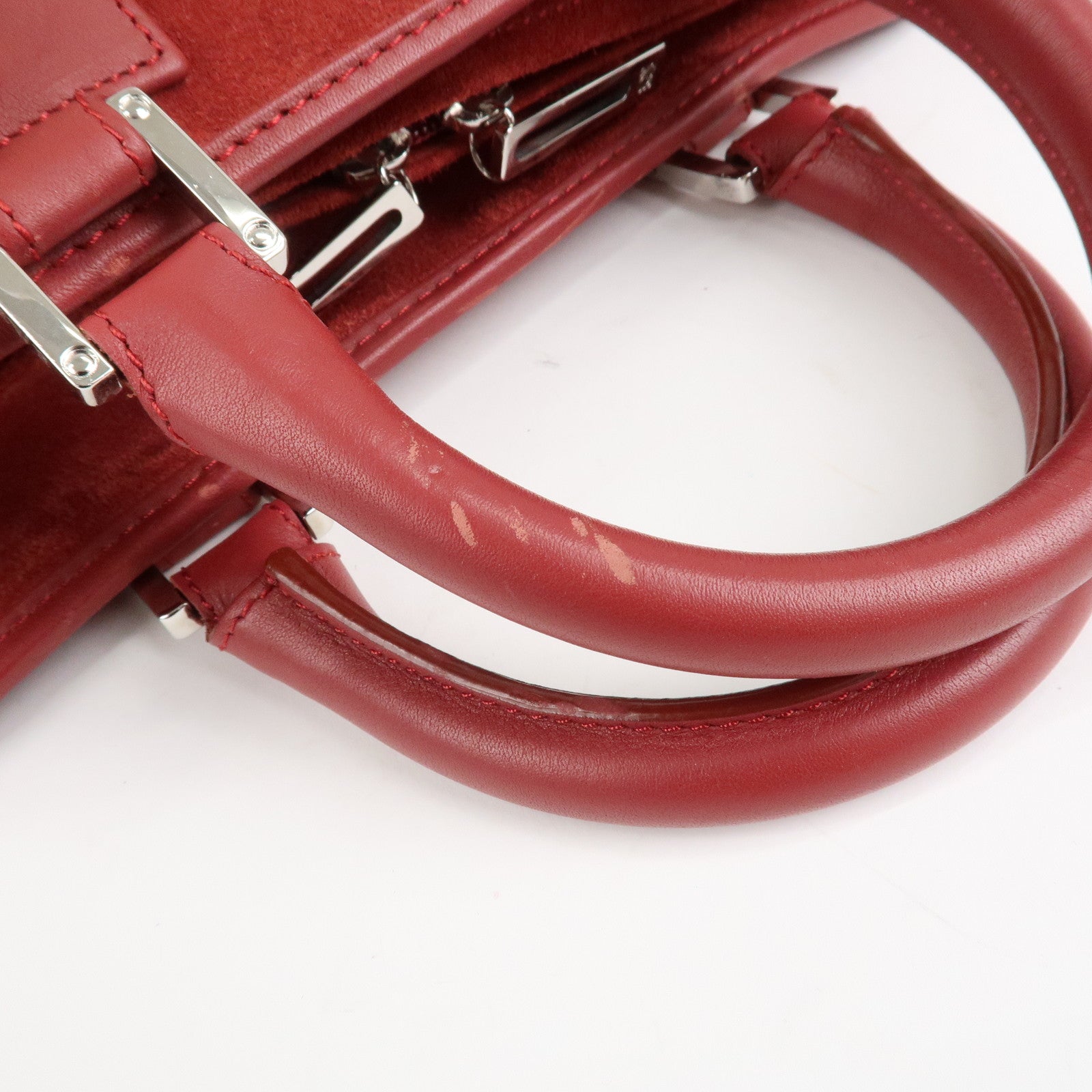LOEWE Anagram Suede Leather Amazona 28 Hand Bag Red Silver HDW Used