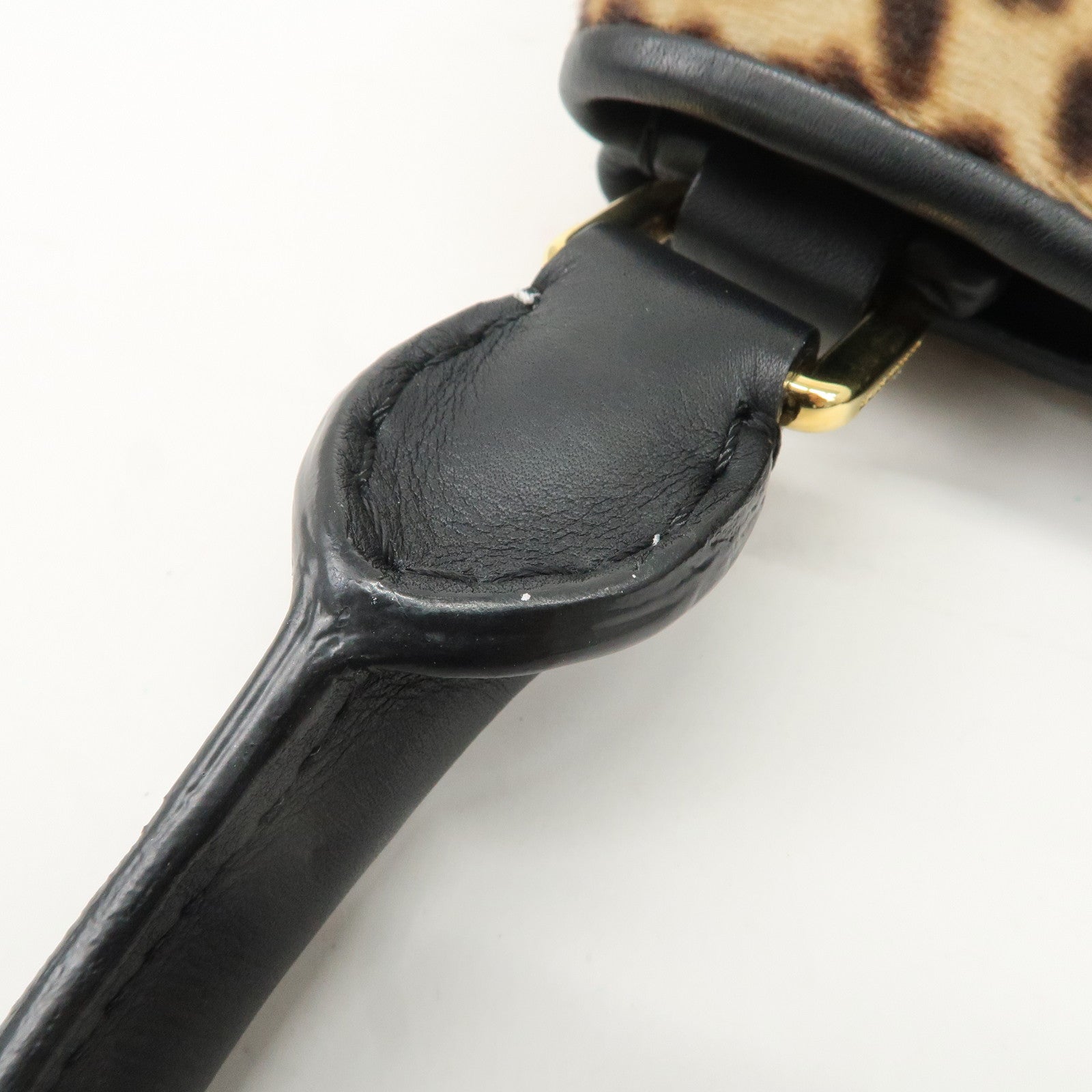 BURBERRY Unborn Calf Leather Bucket Bag Shoulder Bag Leopard Used