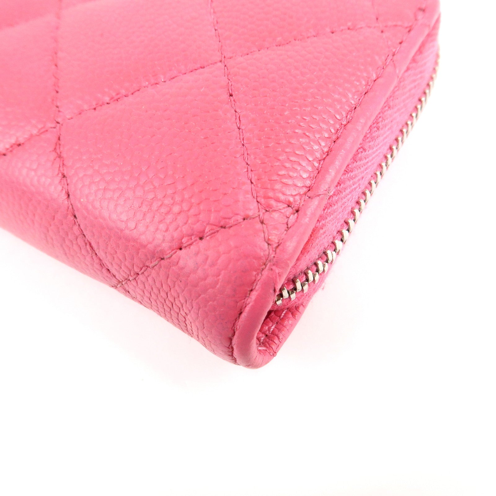 CHANEL Matelasse Caviar Skin Zippy Around Coin Purse Pink Used