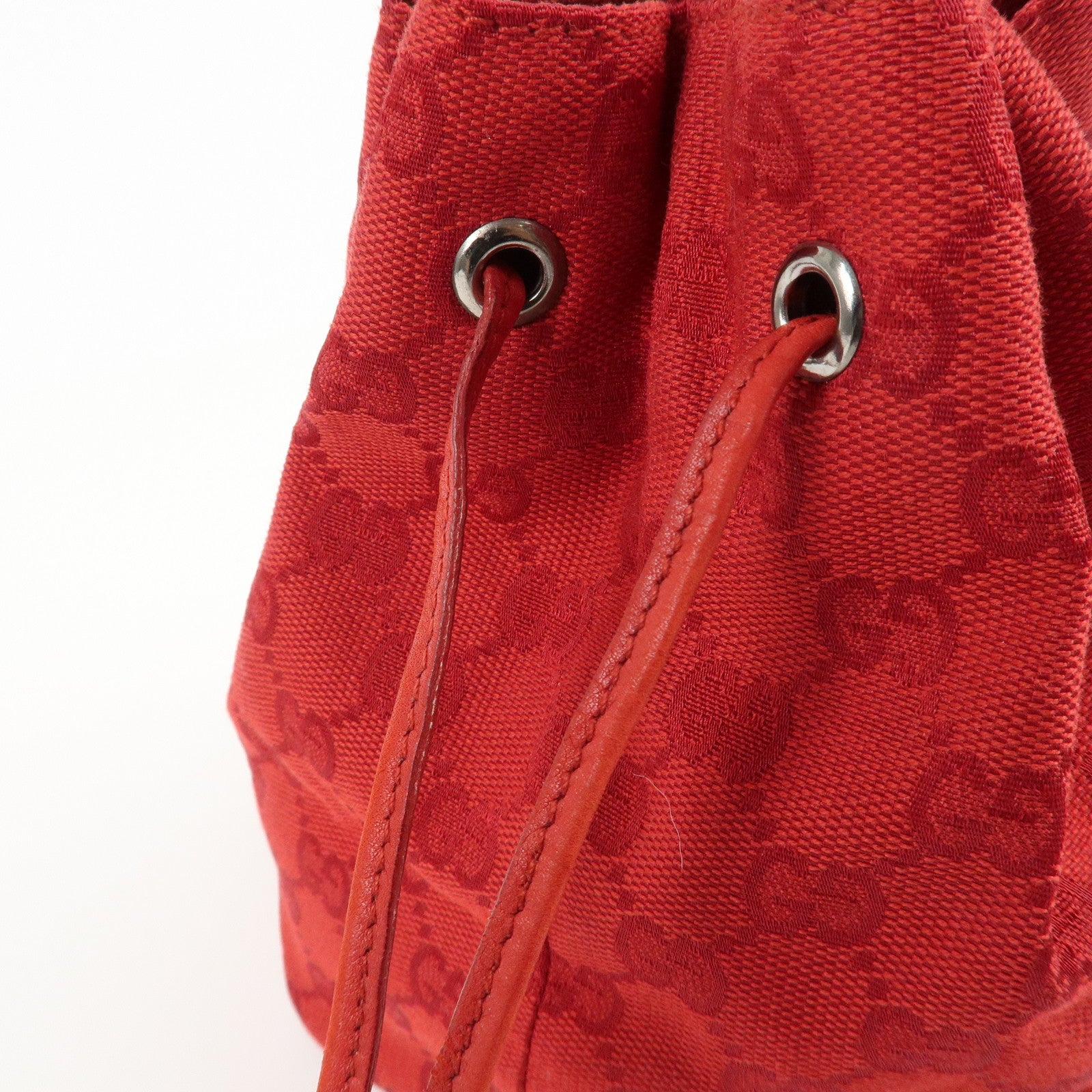GUCCI GG Canvas Leather Drawstring Pouch Hand Bag 039.0973 Used