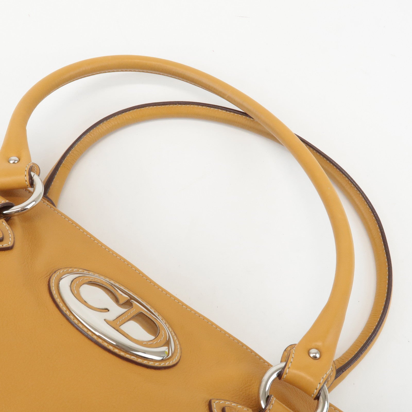 Christian Dior Leather Tote Bag Shoulder Bag Mustard Silver HDW Used