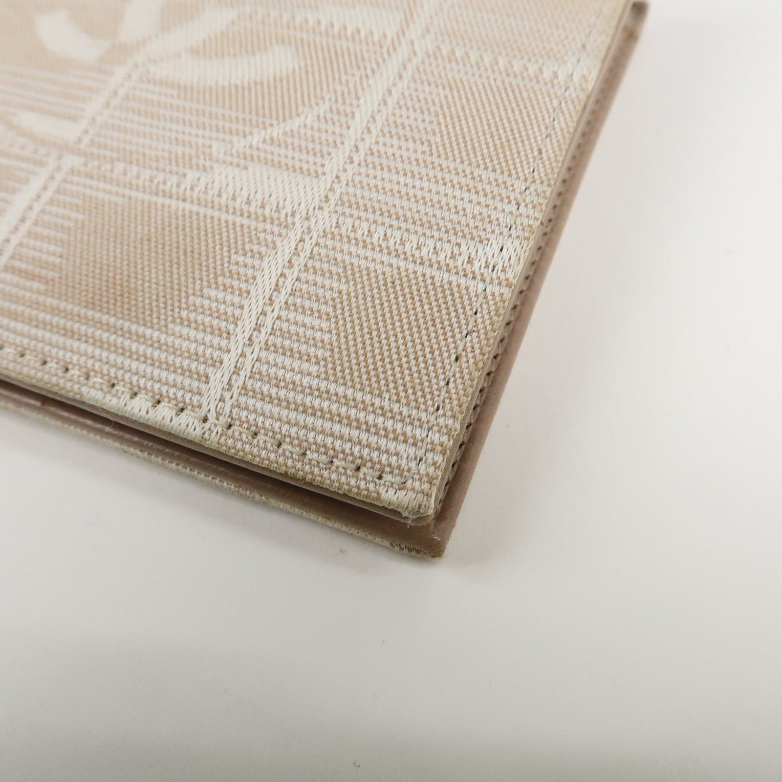 CHANEL New Travel Line Nylon Jacquard Bi-hold Compact Wallet Beige Used