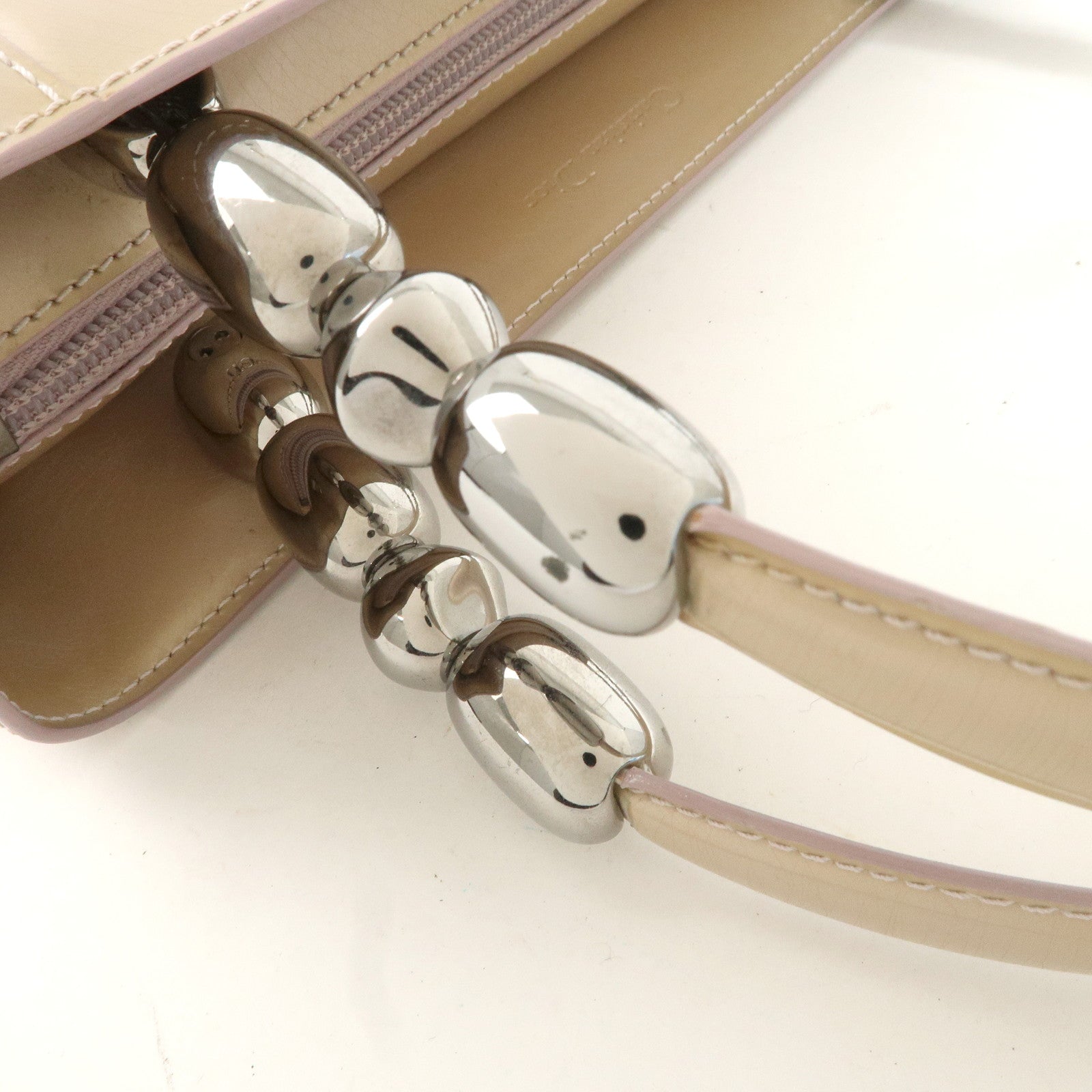 Christian Dior Maris Pearl Patent Leather Tote Bag Beige Used