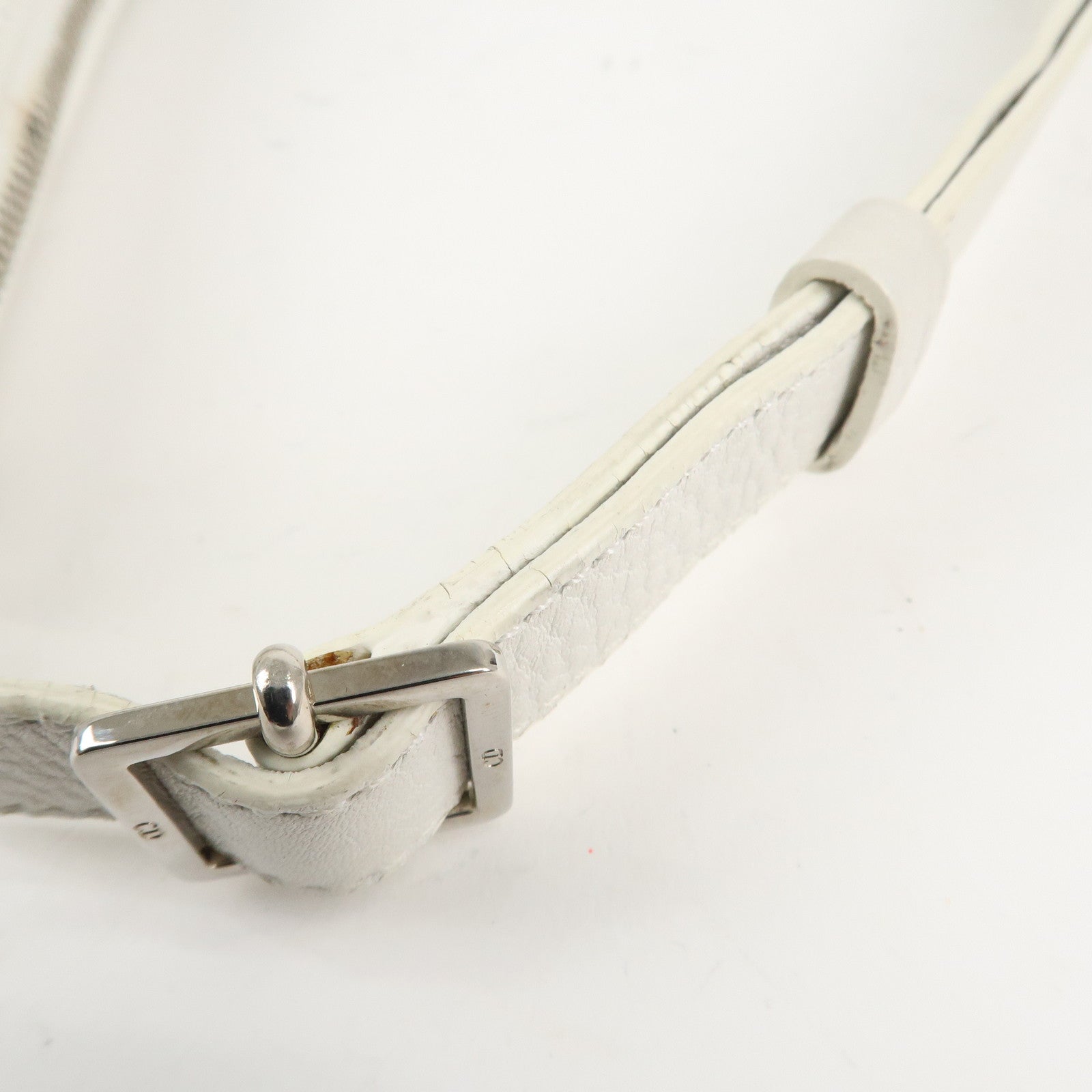 Christian Dior Canvas Leather Logo Charm Hand Bag White Used