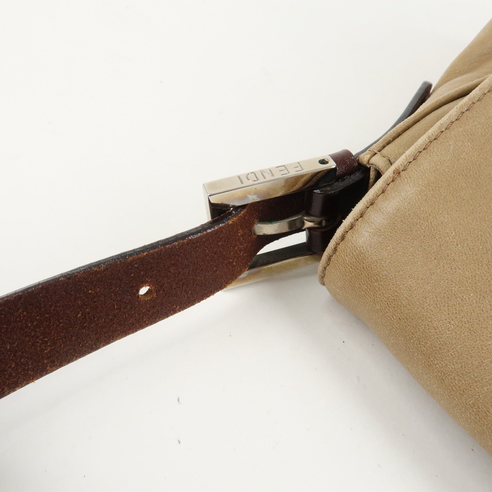 FENDI Mamma Baguette Leather Shoulder Bag Hand Bag Beige Used