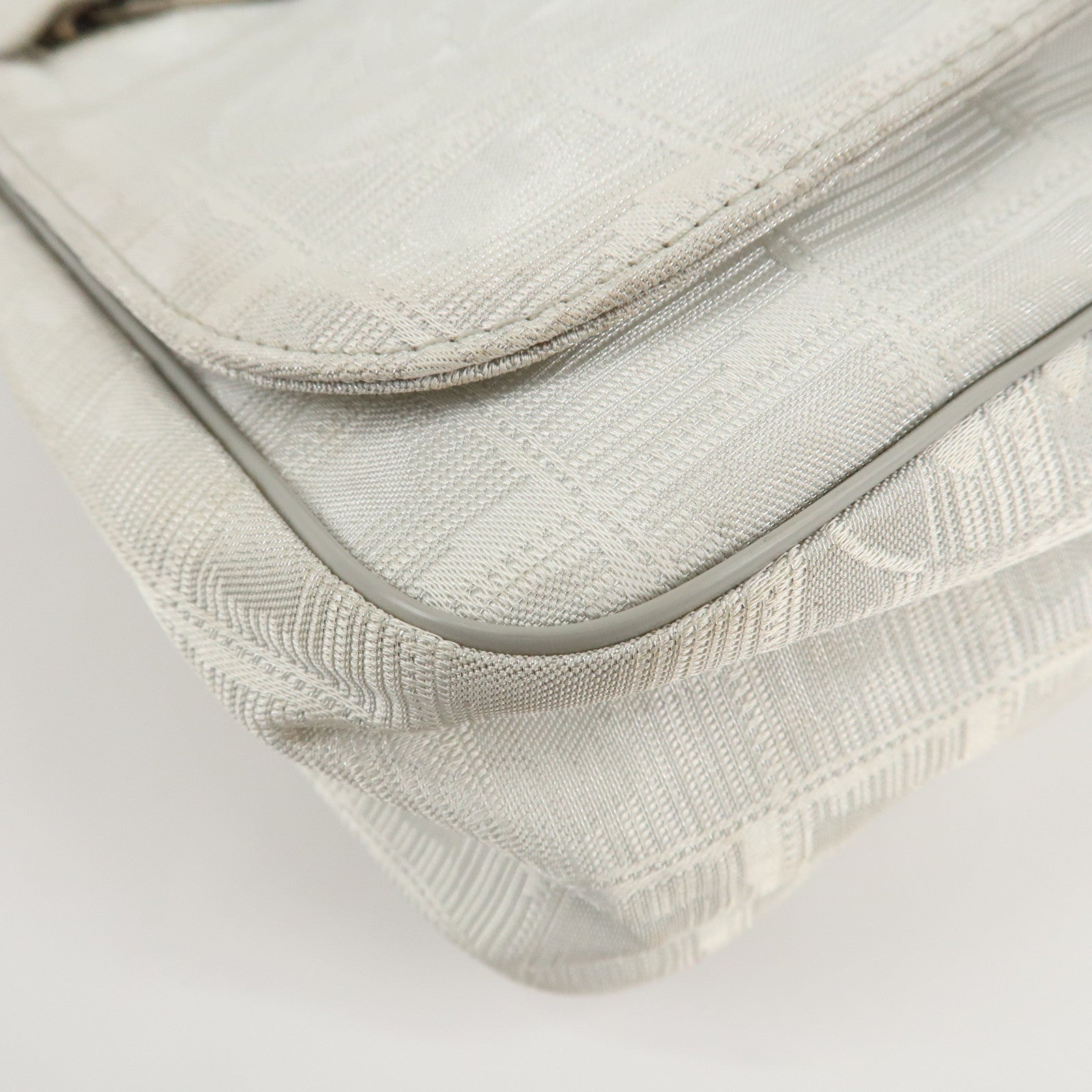 CHANEL New Travel Line Nylon Jacquard Shoulder Bag Silver A29347 Used