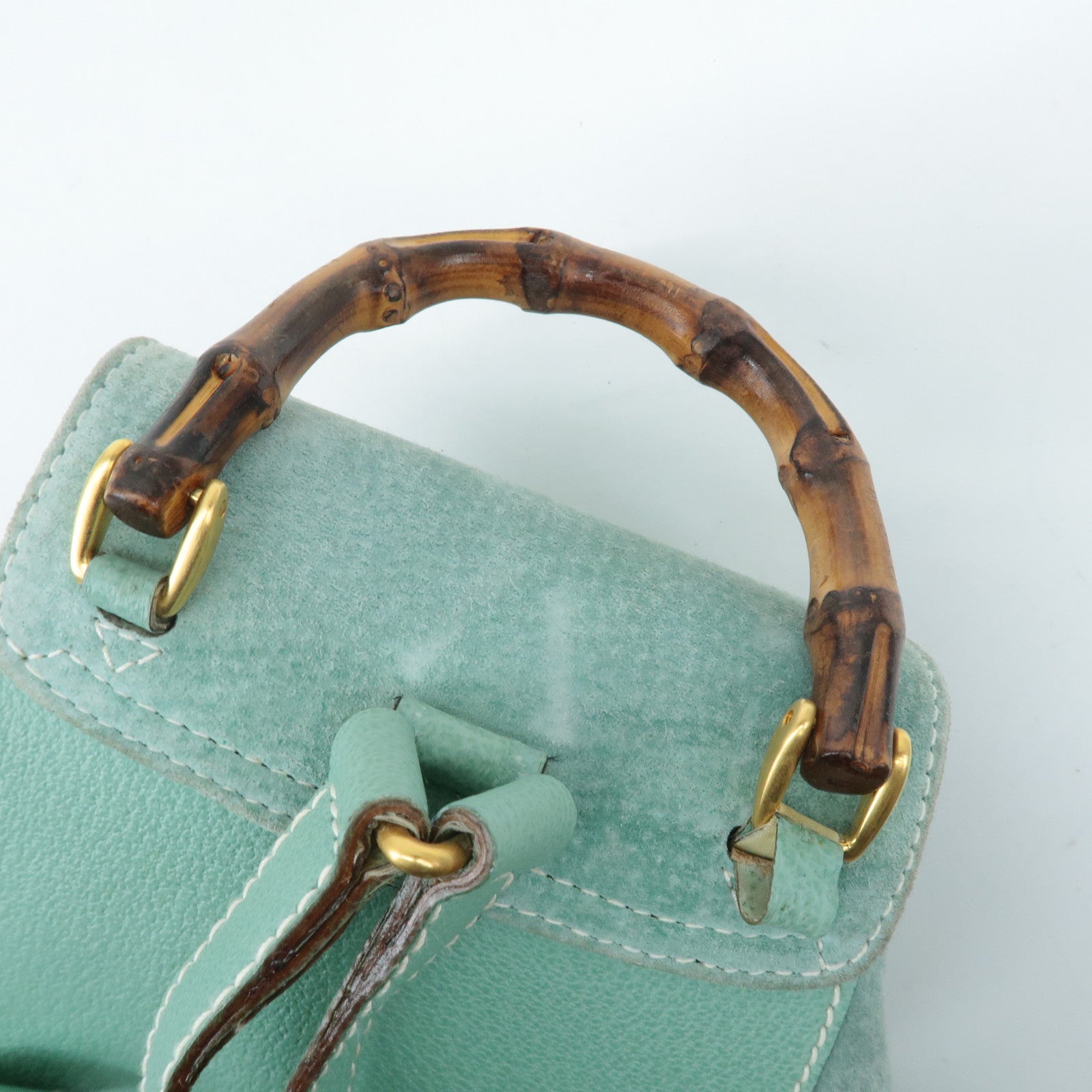 GUCCI Bamboo Suede Leather Mini Back Pack Green 003.2058.0030 Used