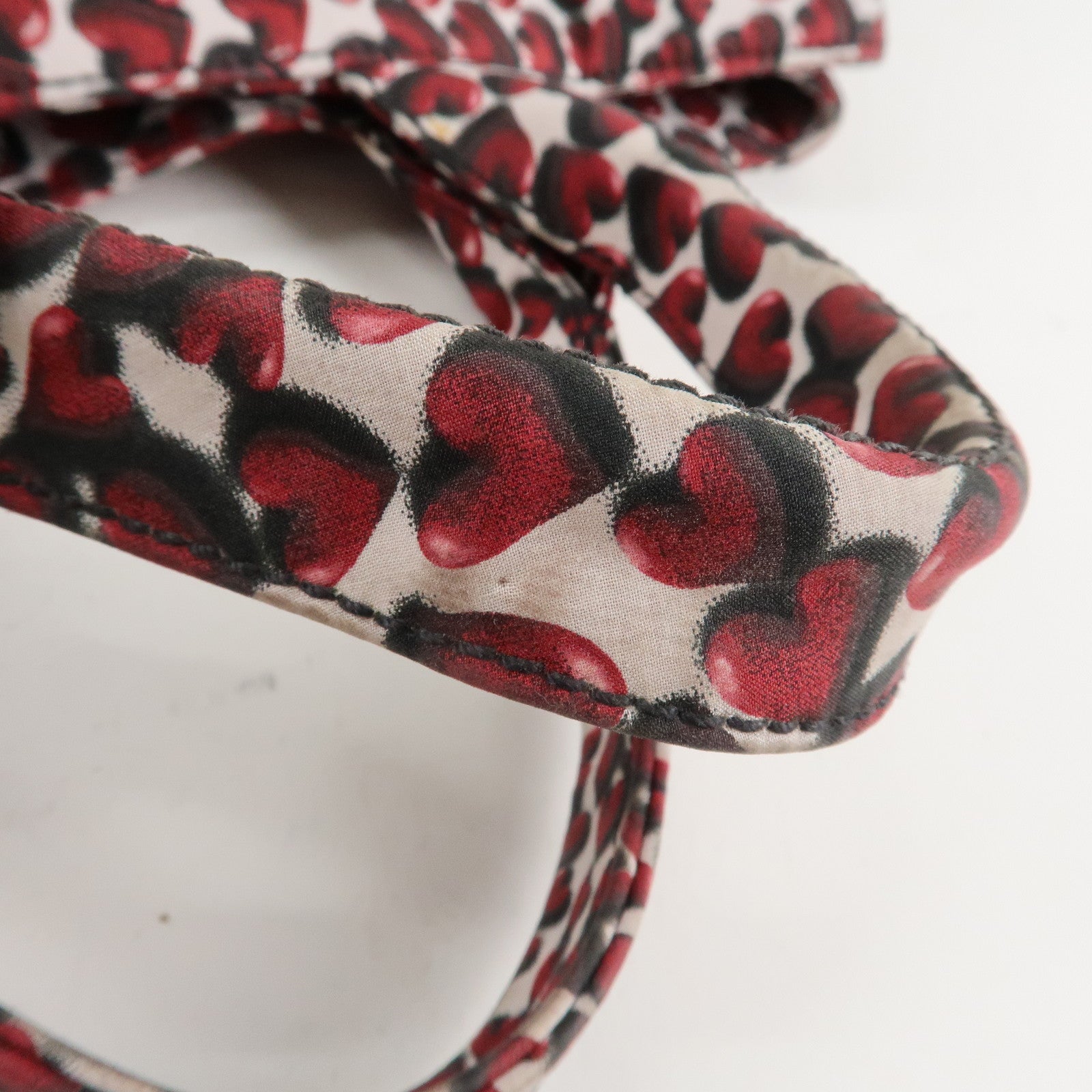 PRADA Canapa Canvas Tote Bag Hand 2Way Bag Red Ivory Gold BN1877 Used