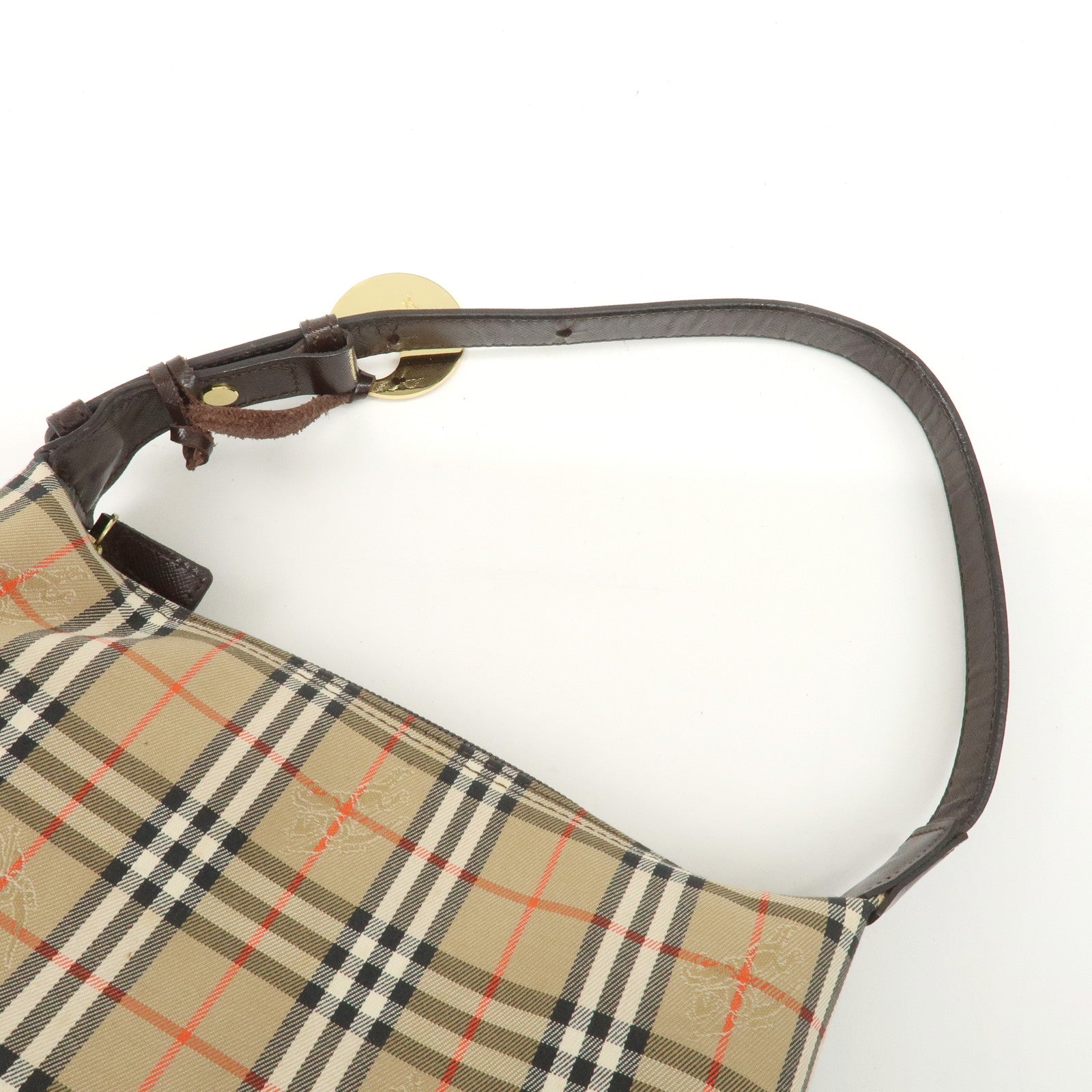 BURBERRY Nylon Leather Nova Plaid Shoulder Hand Bag Beige Black Used