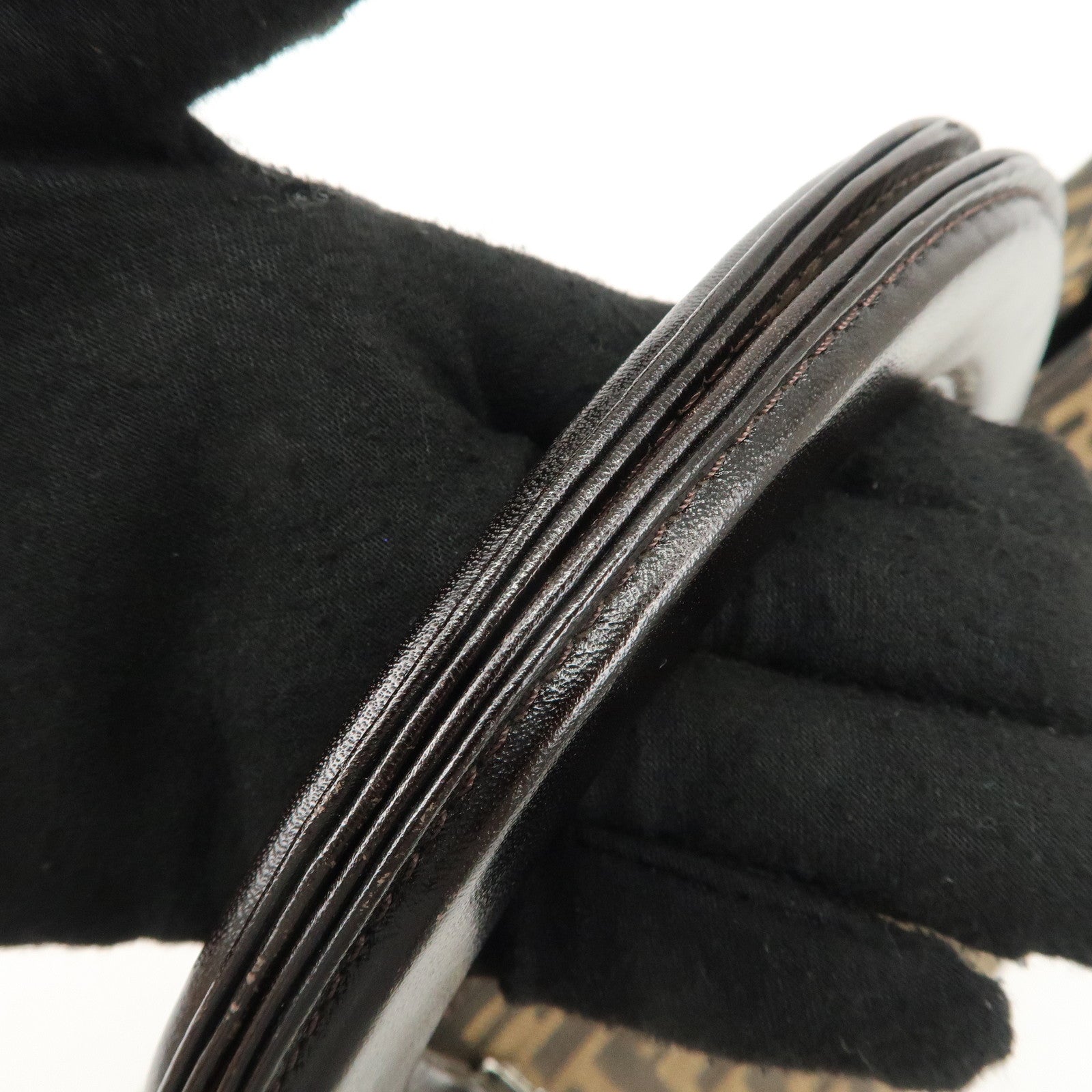 FENDI Zucca Canvas Leather Tote Bag Brown Black 26329 Used