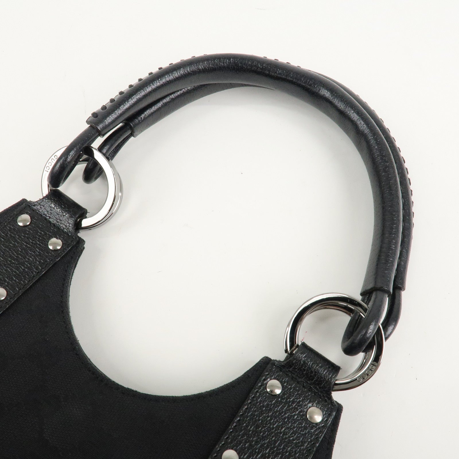 GUCCI GG Canvas Leather Tote Bag Hand Bag Black 131329 Used
