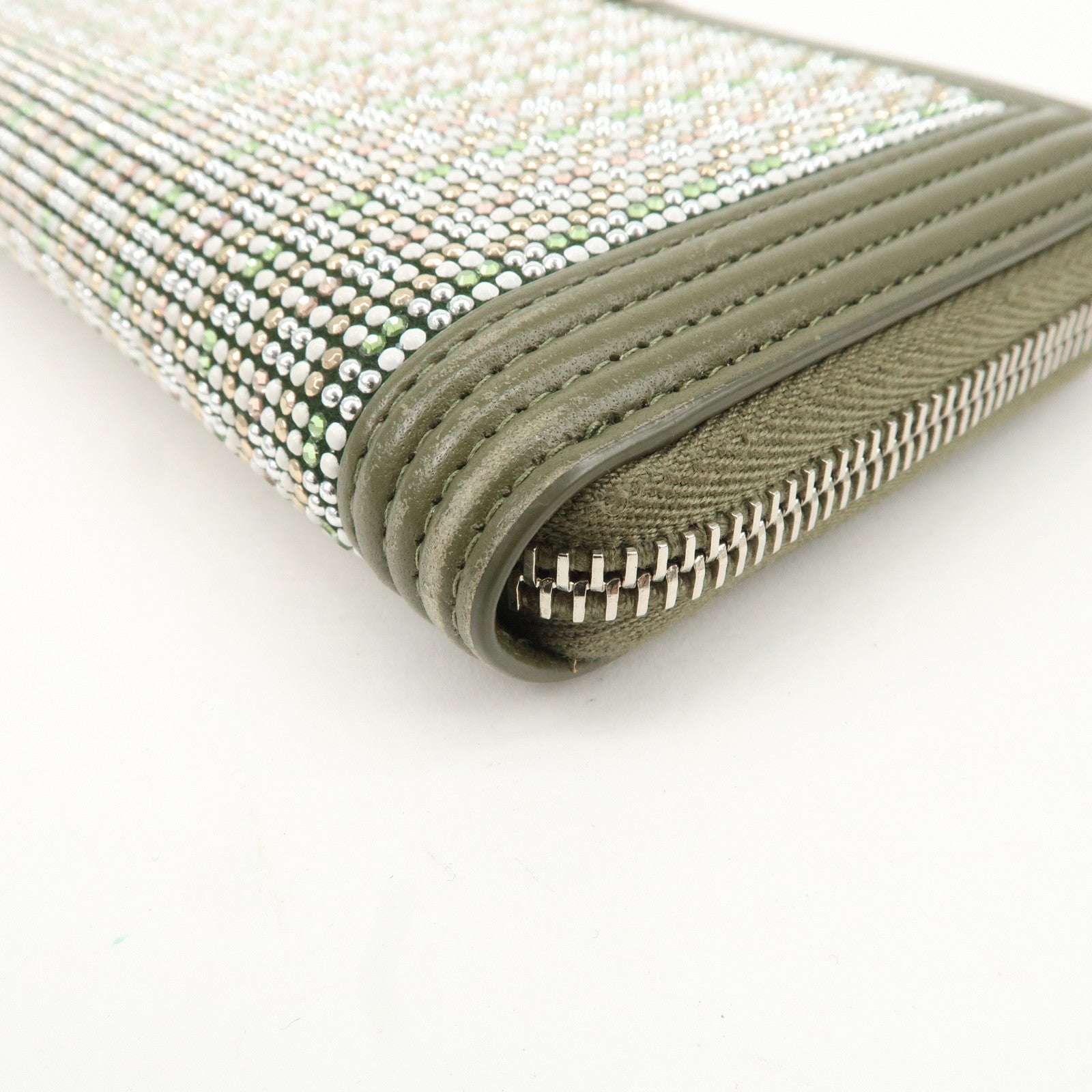 CHANEL Boy Chanel Rhine Stone Leather Round Zipper Long Wallet Used