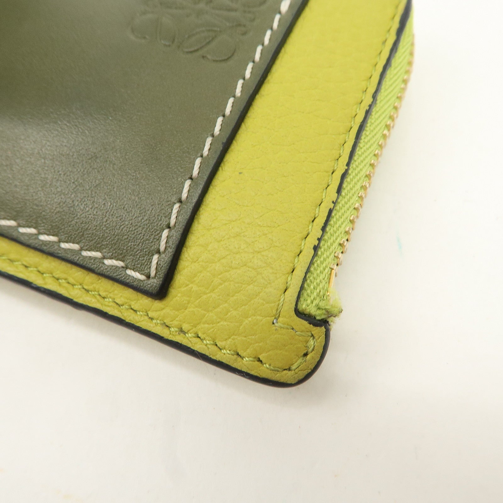 LOEWE Anagram Leather Coin Case Fragment Case Yellow Khaki Used