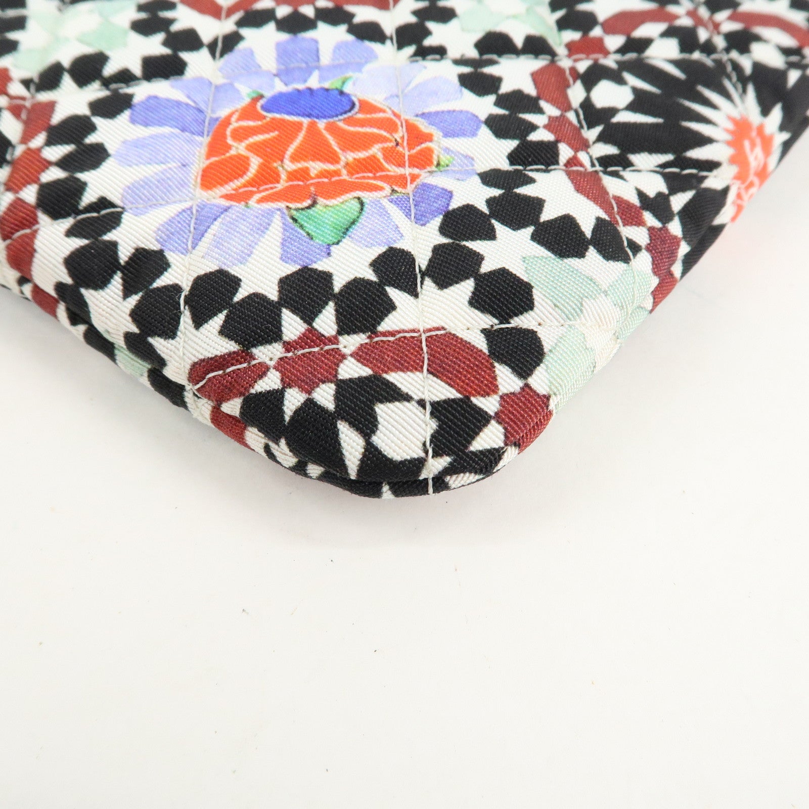 CHANEL COCO Mark Canvas Quilting Flower Print Clutch Bag A82074 Used