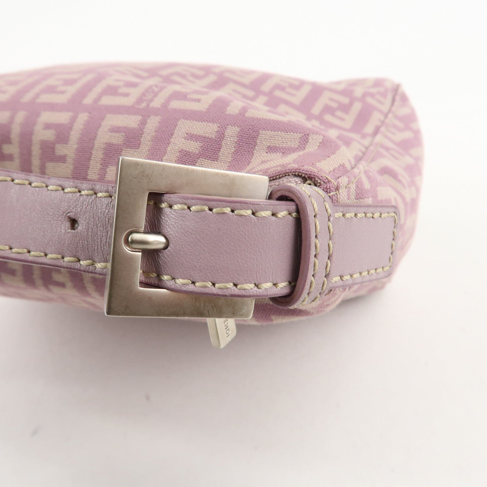 Auth FENDI Zucchino Canvas Leather Hand Bag Pouch Purple Beige 8N0005 Used F/S Used