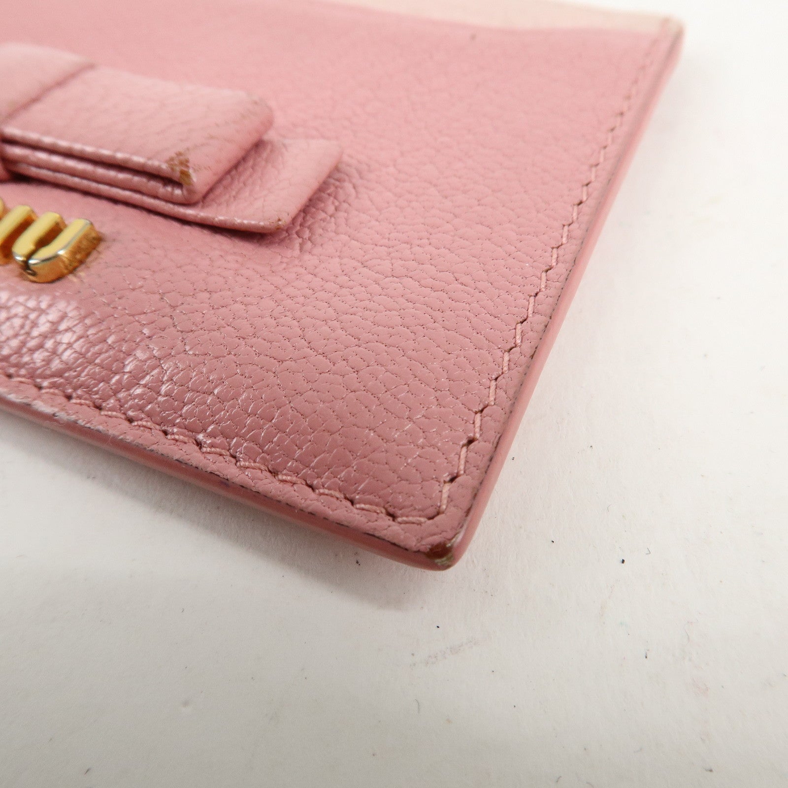 MIU MIU Leather Ribbon Card Case Pink Used