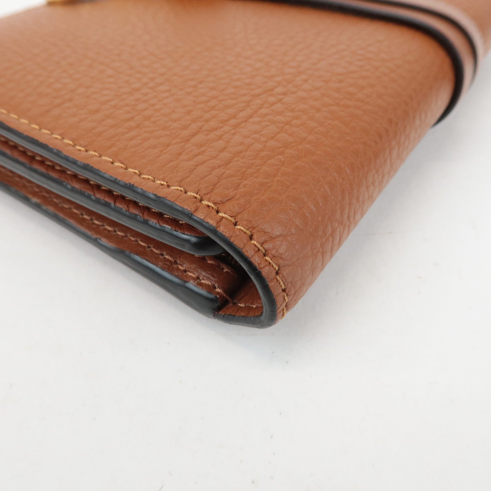 CHLOE Alphabet Leather Small Tri-fold Compact Wallet Brown Used