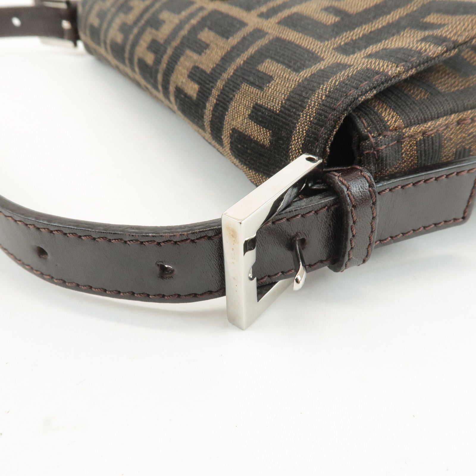 FENDI Mamma Baguette Zucca Canvas Shoulder Bag Brown Black 26424 Used