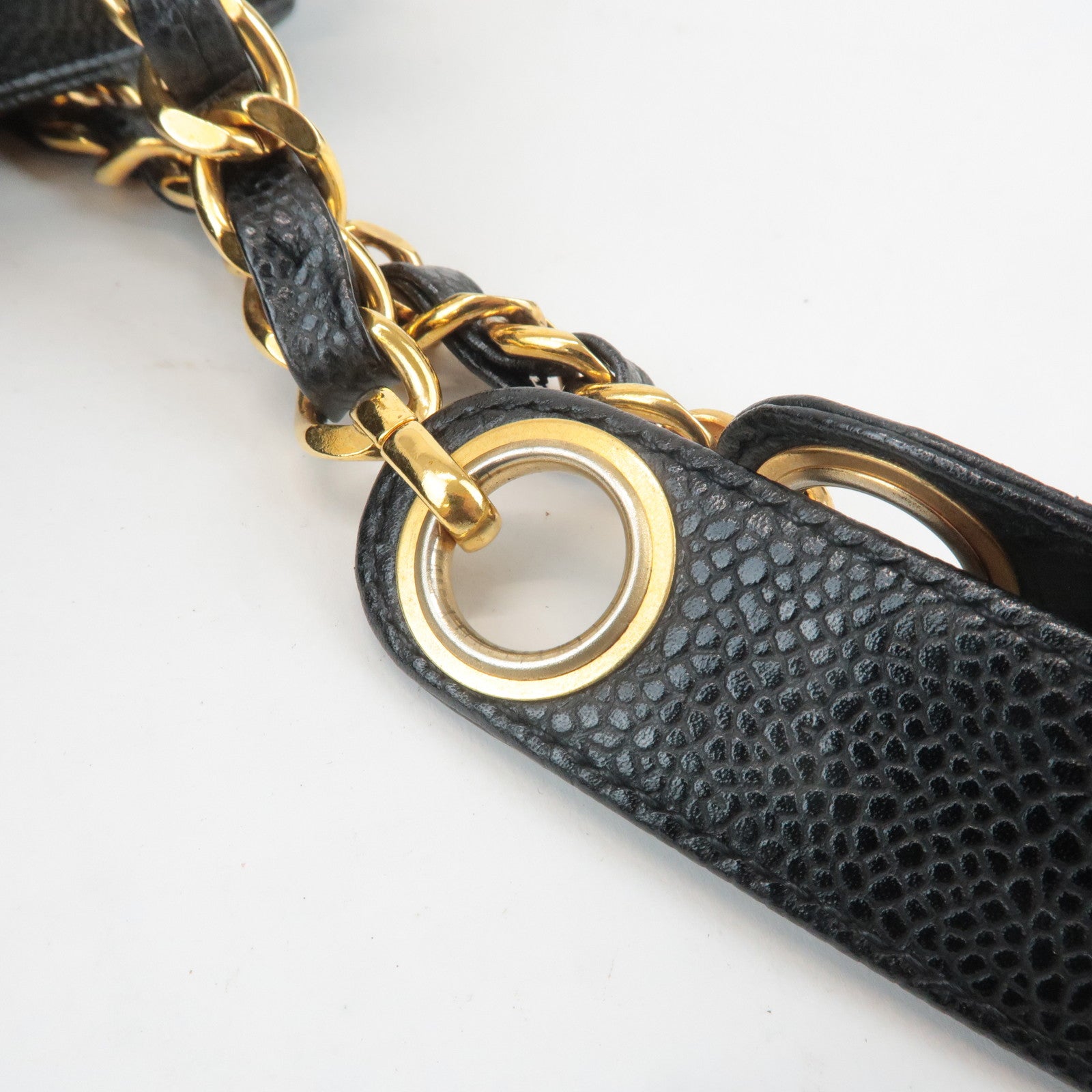 CHANEL Triple COCO Caviar Skin Tote Bag Black Gold Used