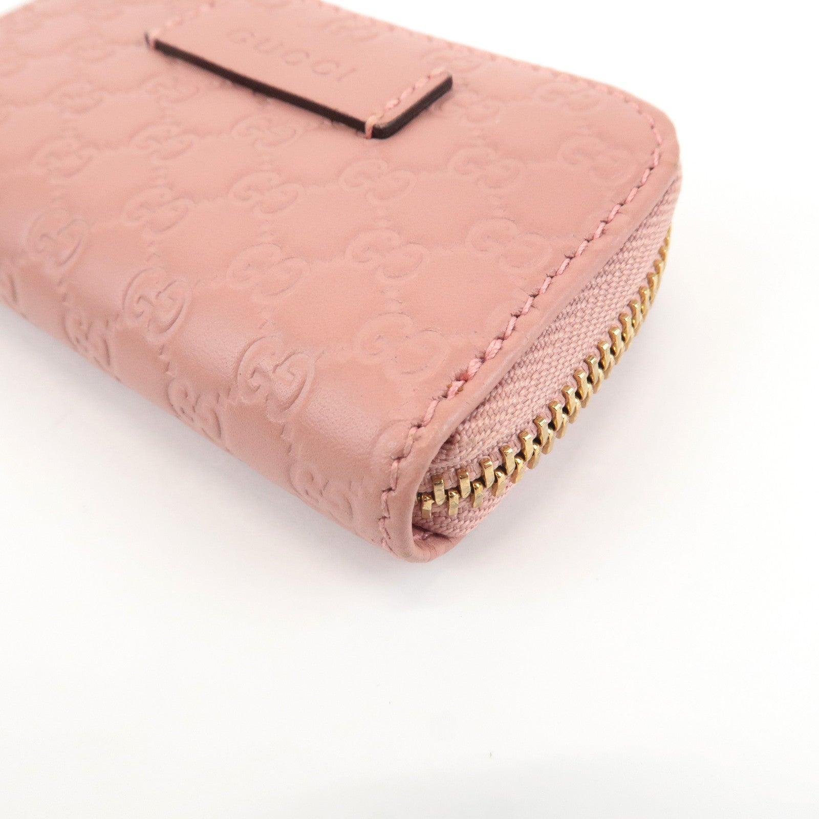 GUCCI Micro Guccissima Leather Mini Coin Case Pink 449896 Used