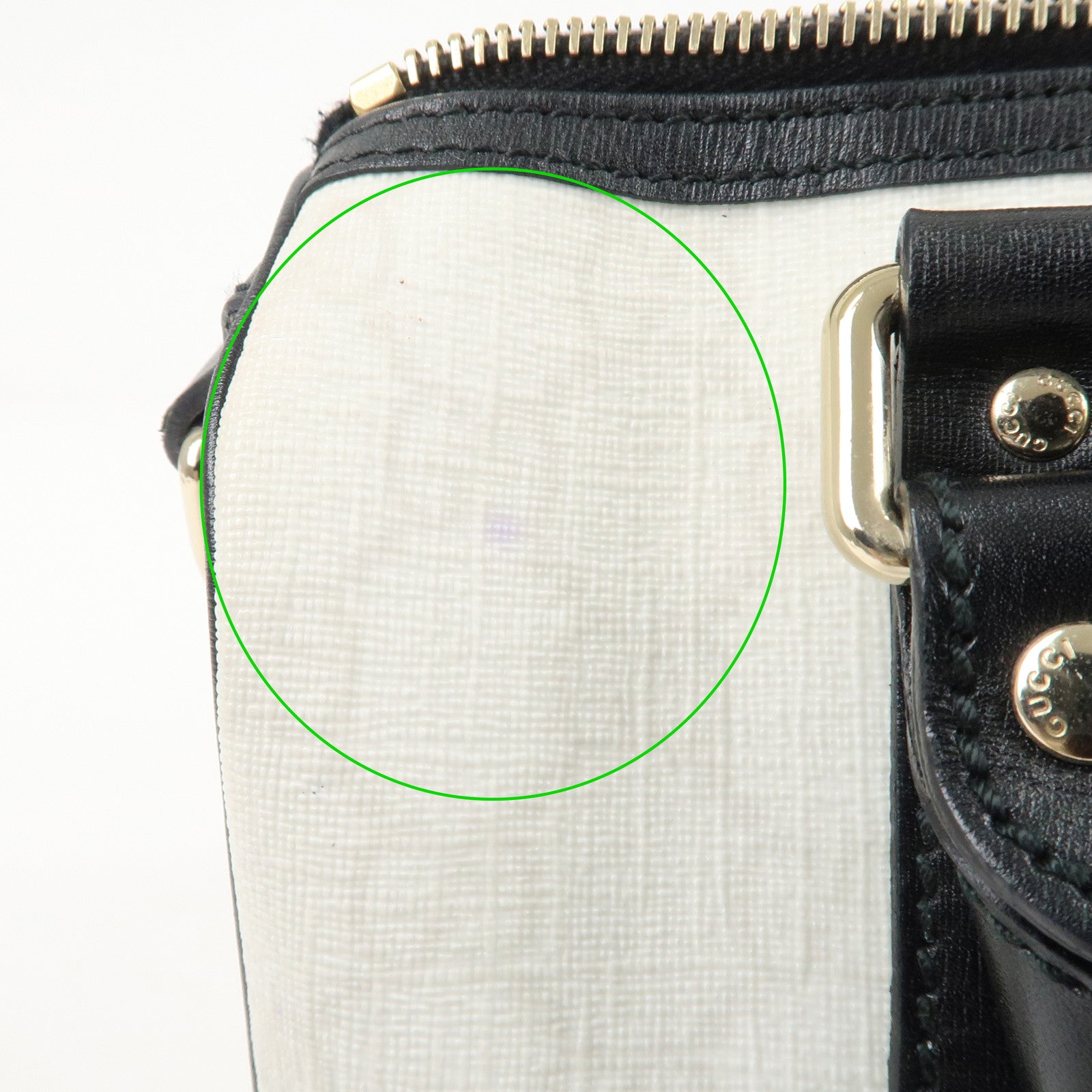 GUCCI GG Supreme Patent Leather Mini Boston Bag Ivory Black 193604 Used