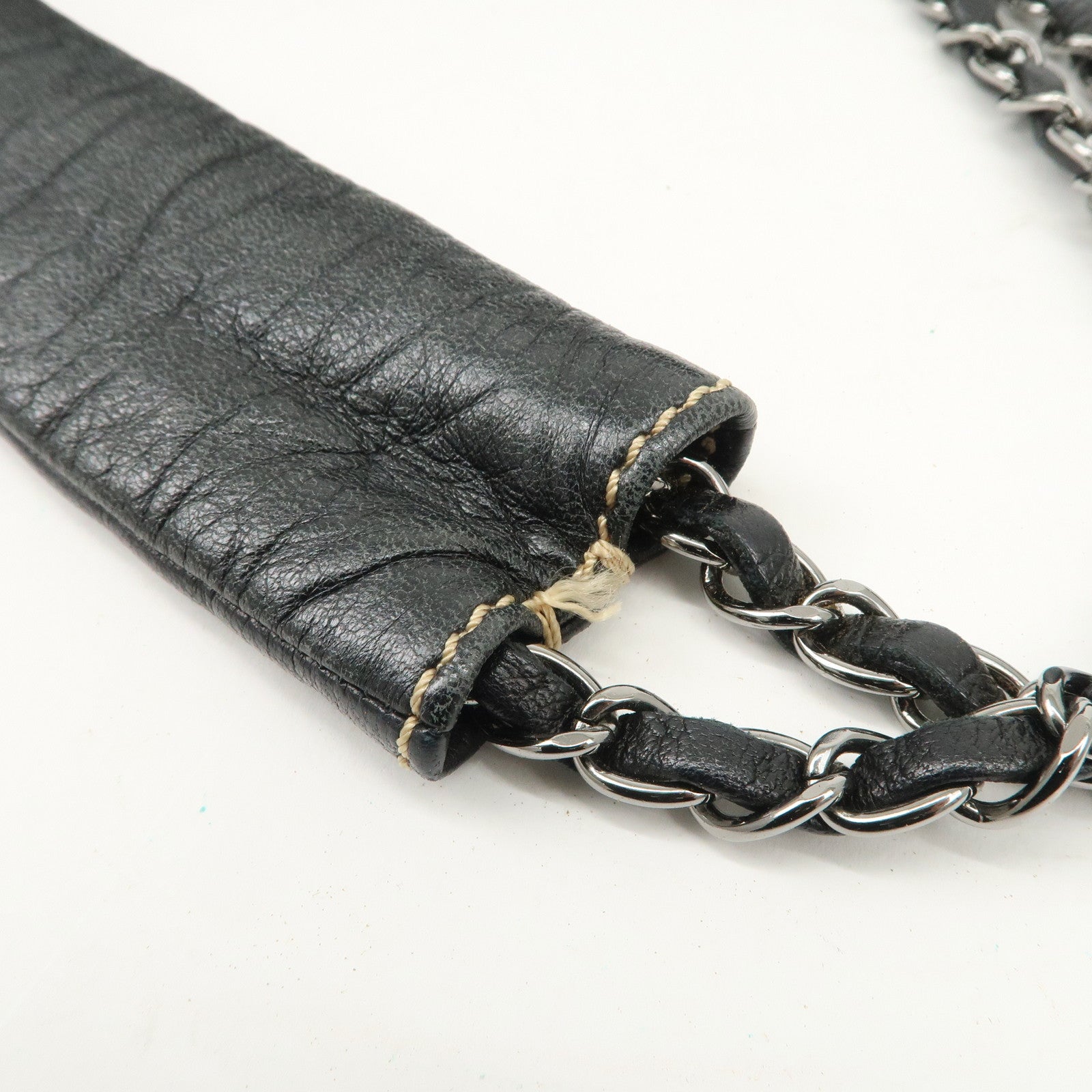 CHANEL COCO Mark Wild Stitch Lamb Skin Chain Shoulder Bag Black Used