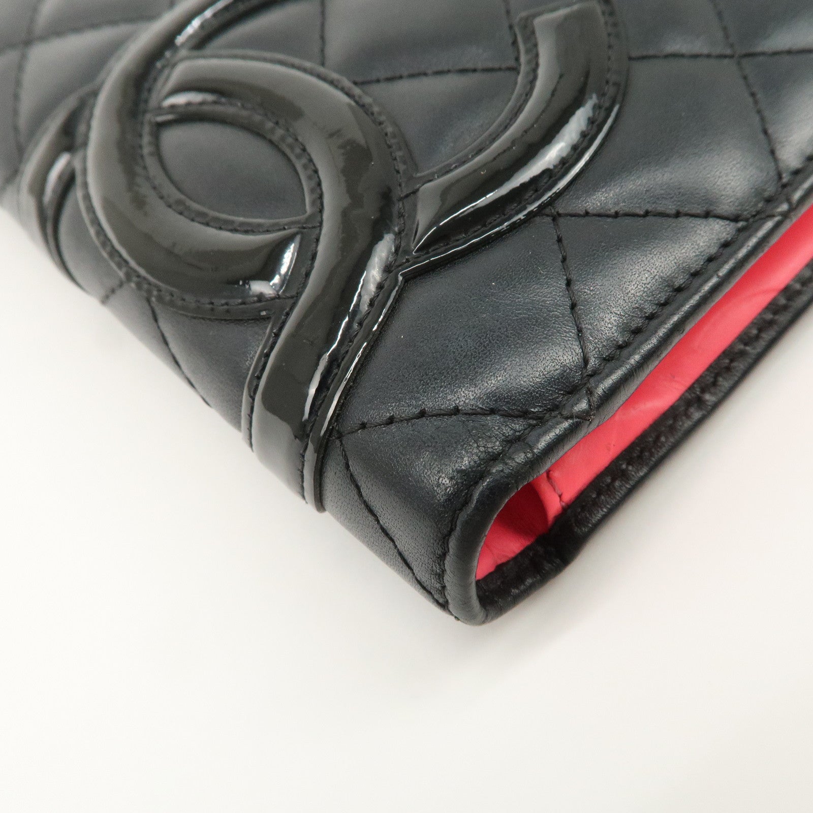 CHANEL Cambon Line Patent Leather Bi-fold Wallet Black A26717 Used