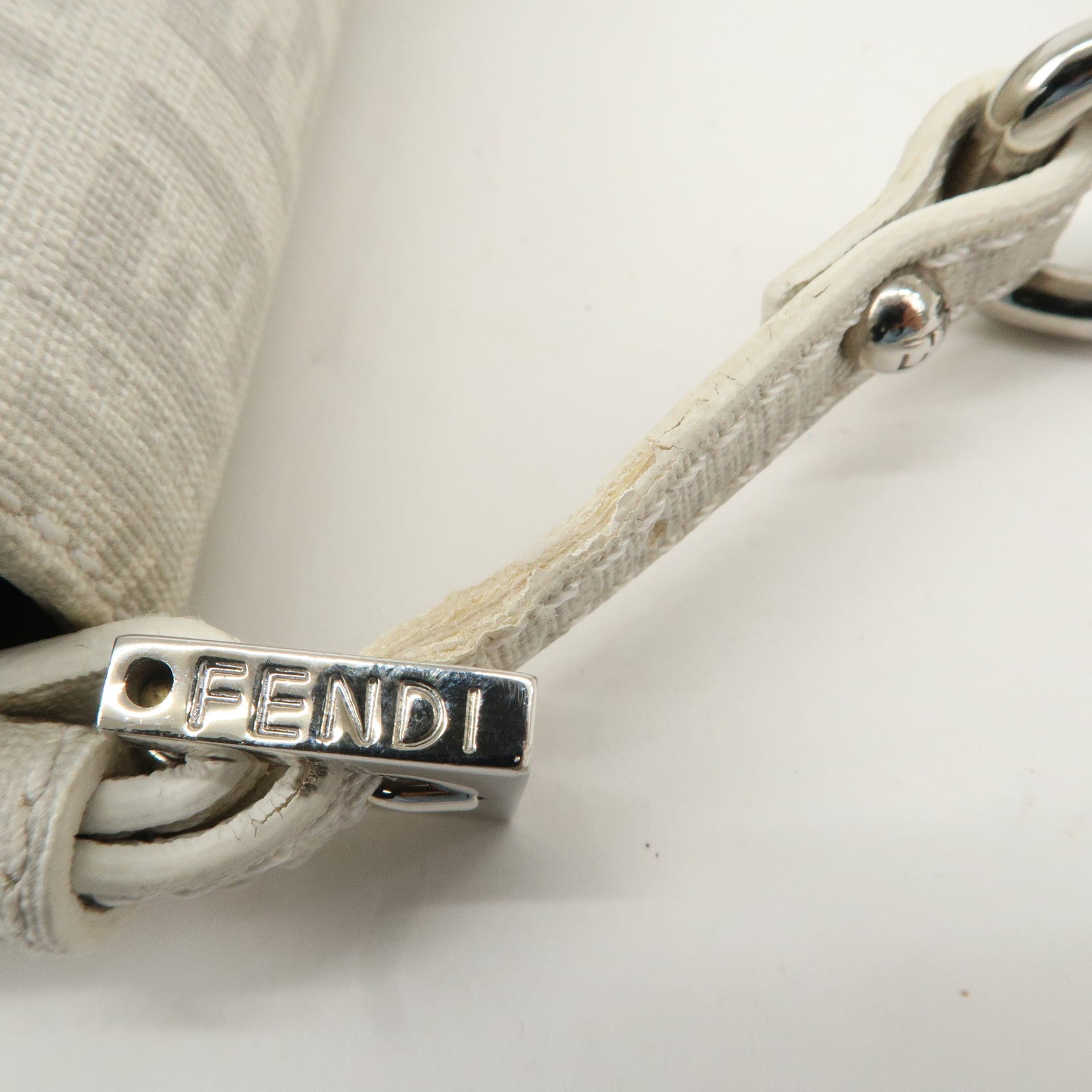 FENDI Mini Mamma Baguette Zucchino Canvas Leather Shoulder Bag Used