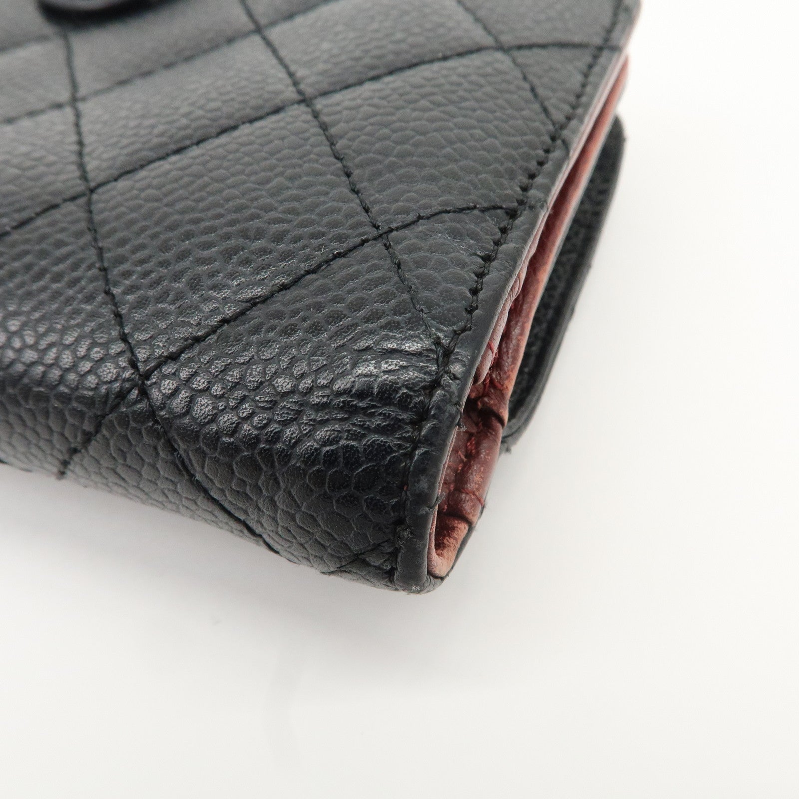 CHANEL COCO Mark Matelasse Caviar Skin Bi-fold Wallet A48667 Used