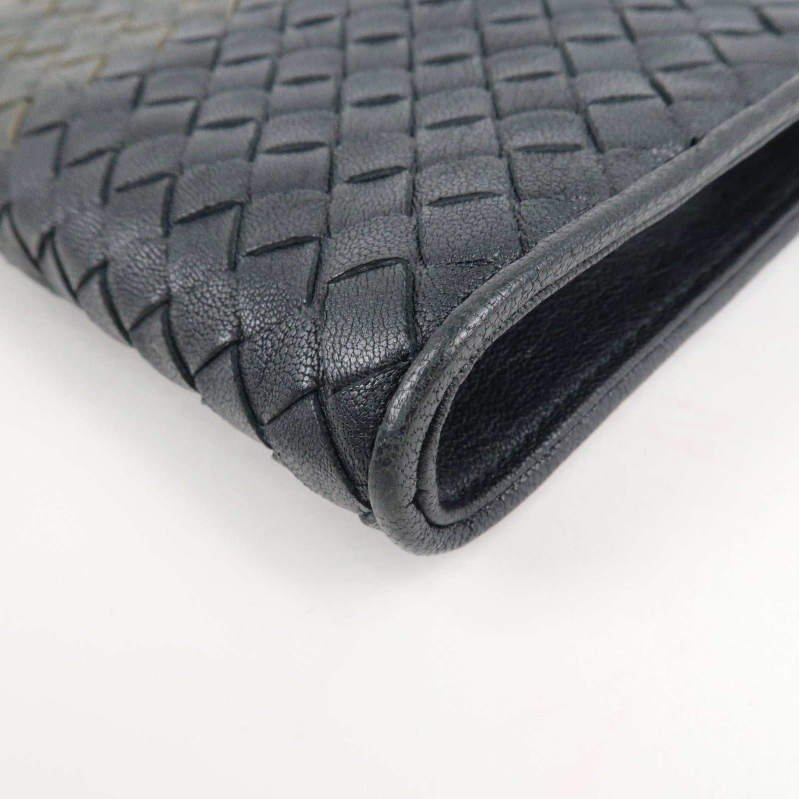 BOTTEGA VENETA Leather Clutch Bag Navy Gray Beige Used