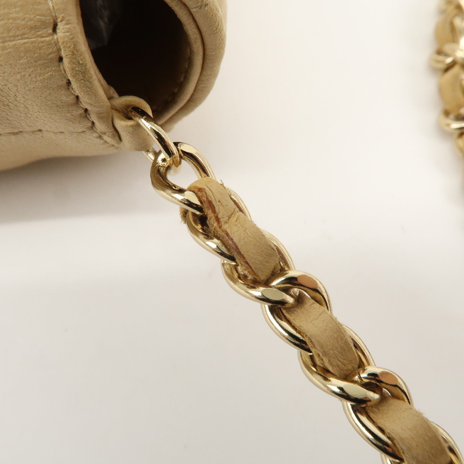 CHANEL Chocolate Bar Lamb Skin Chain Shoulder Bag Beige A15316 Used