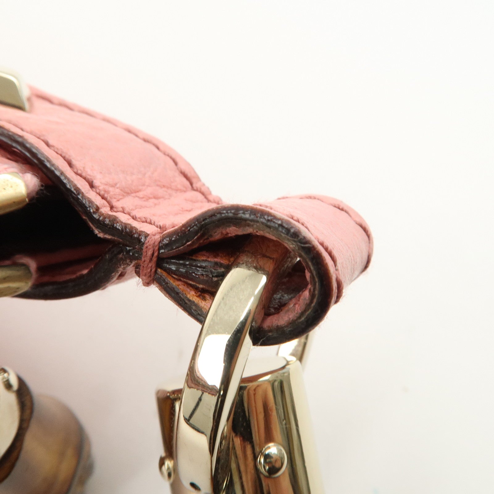 GUCCI Bamboo Leather Shoulder Bag Hand Bag Studs Pink 137378 Used