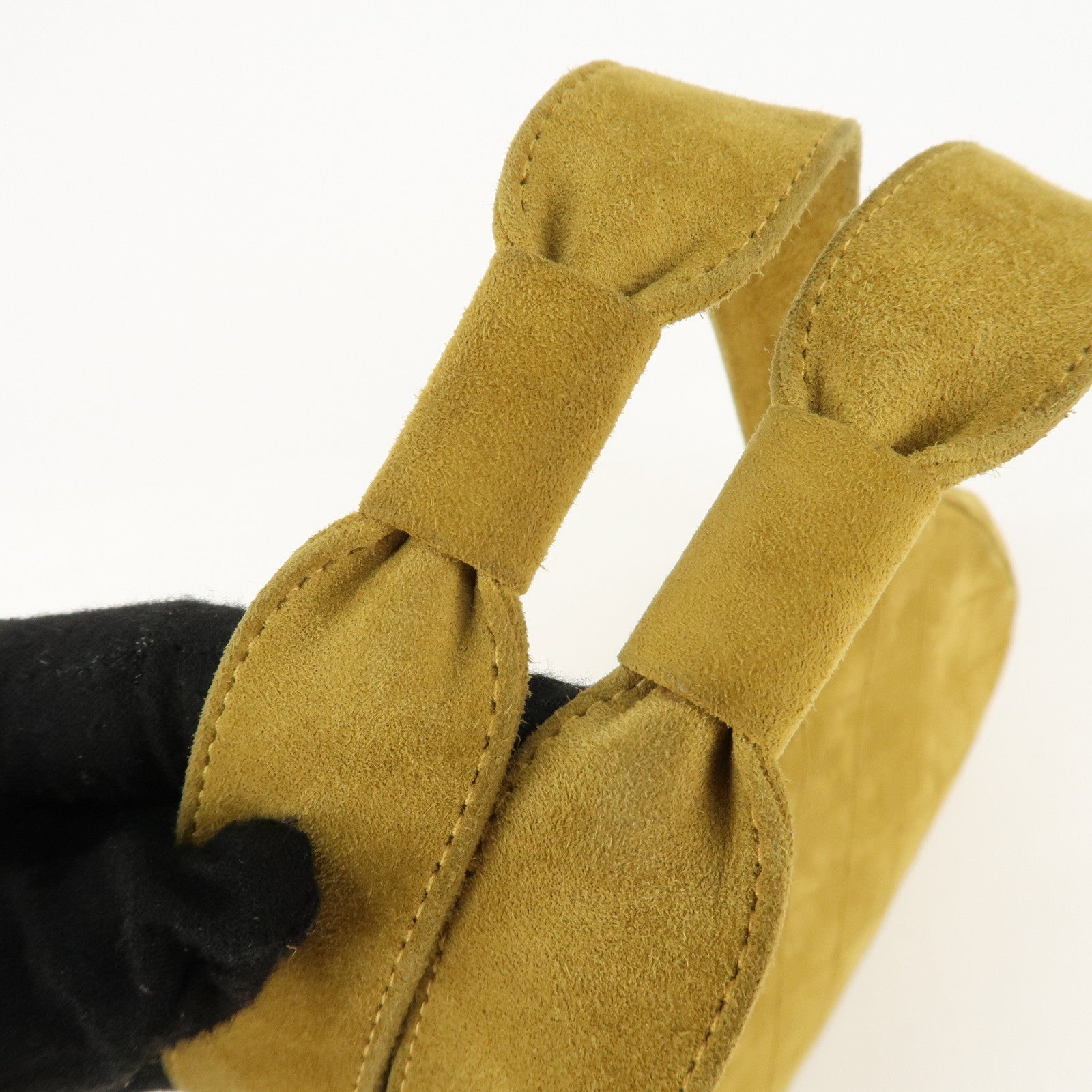 CHANEL Suede Shoulder Bag Hand Bag Mustard Gold Hardware Used