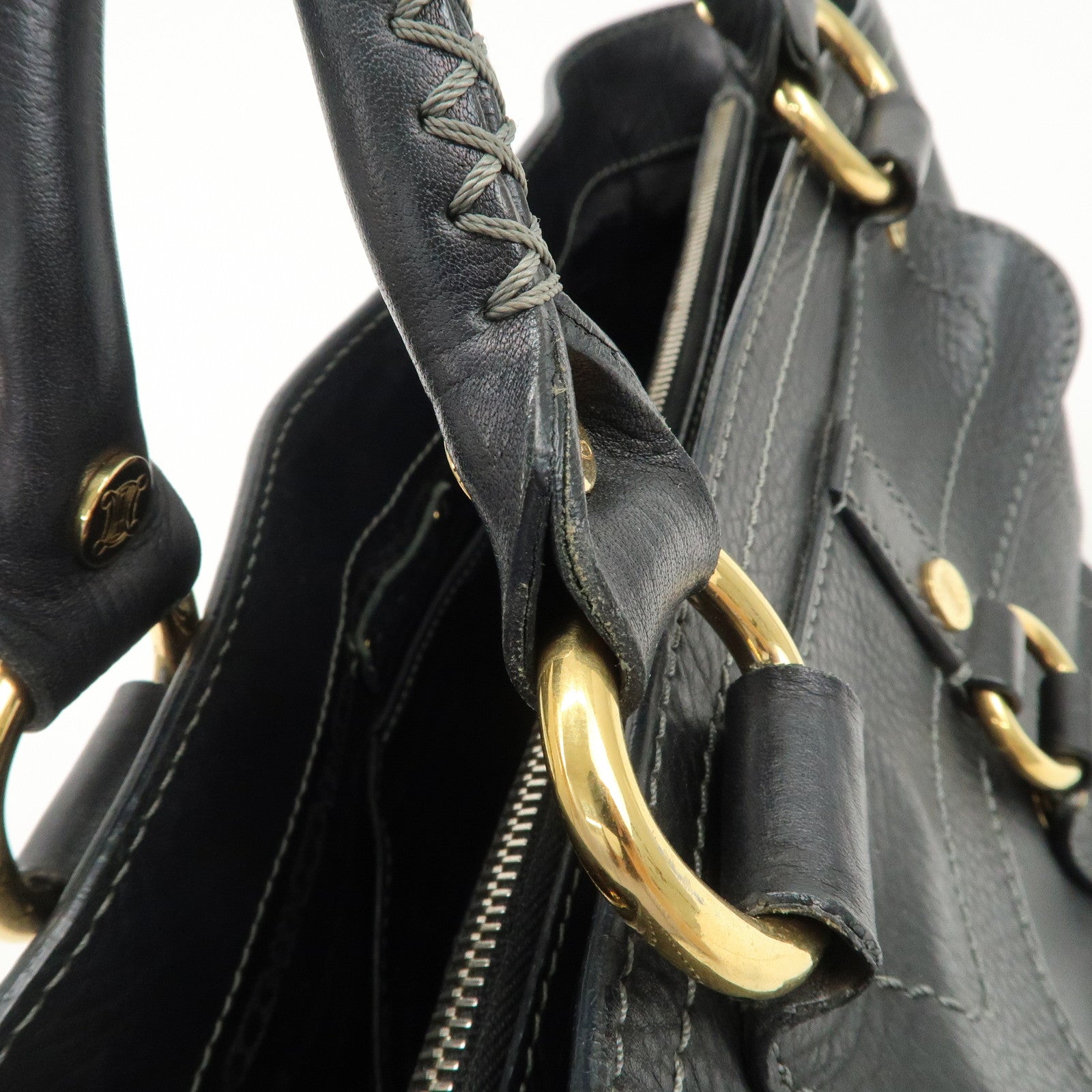 CELINE Leather Boogie Bag Hand Bag Black Used