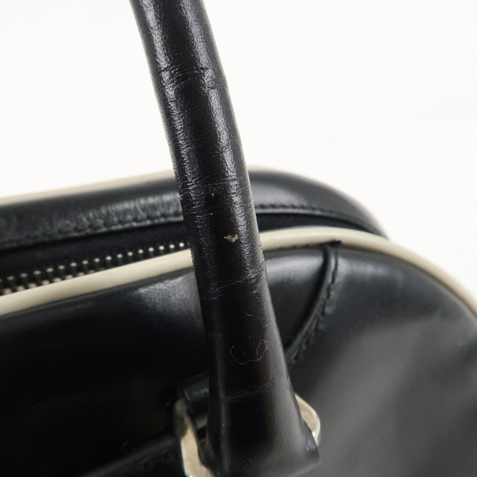 PRADA Leather Mini Boston Bag Shoulder Bag Black Silver HDW Used