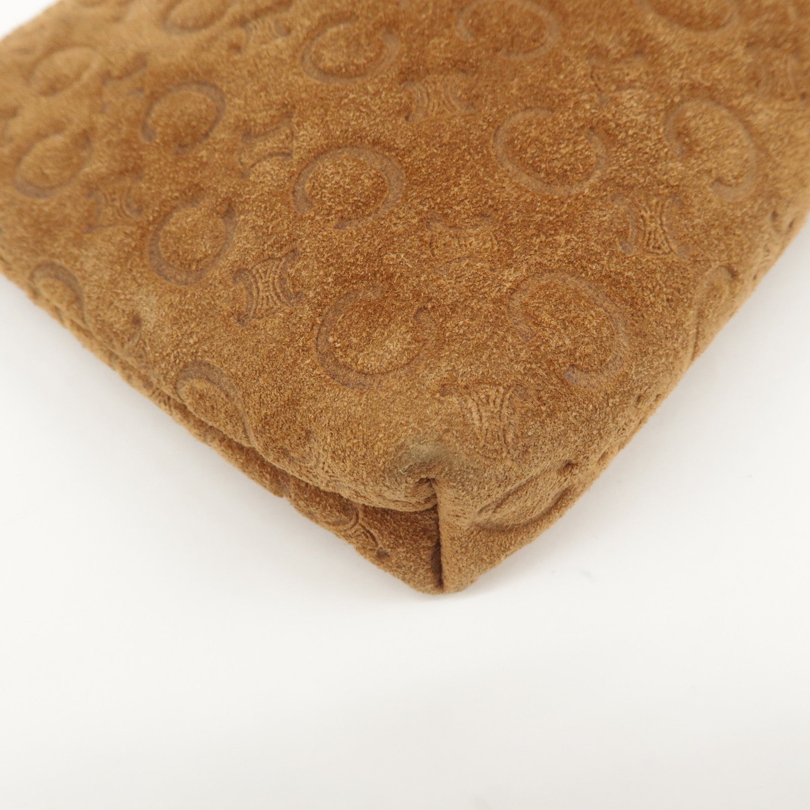 CELINE C Macadam Suede Pouch Cosmetic Pouch Brown Used