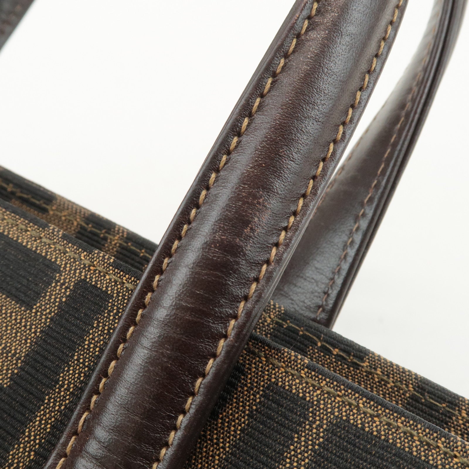 FENDI Zucca Canvas Leather Boston Bag Hand Bag Brown Black Used