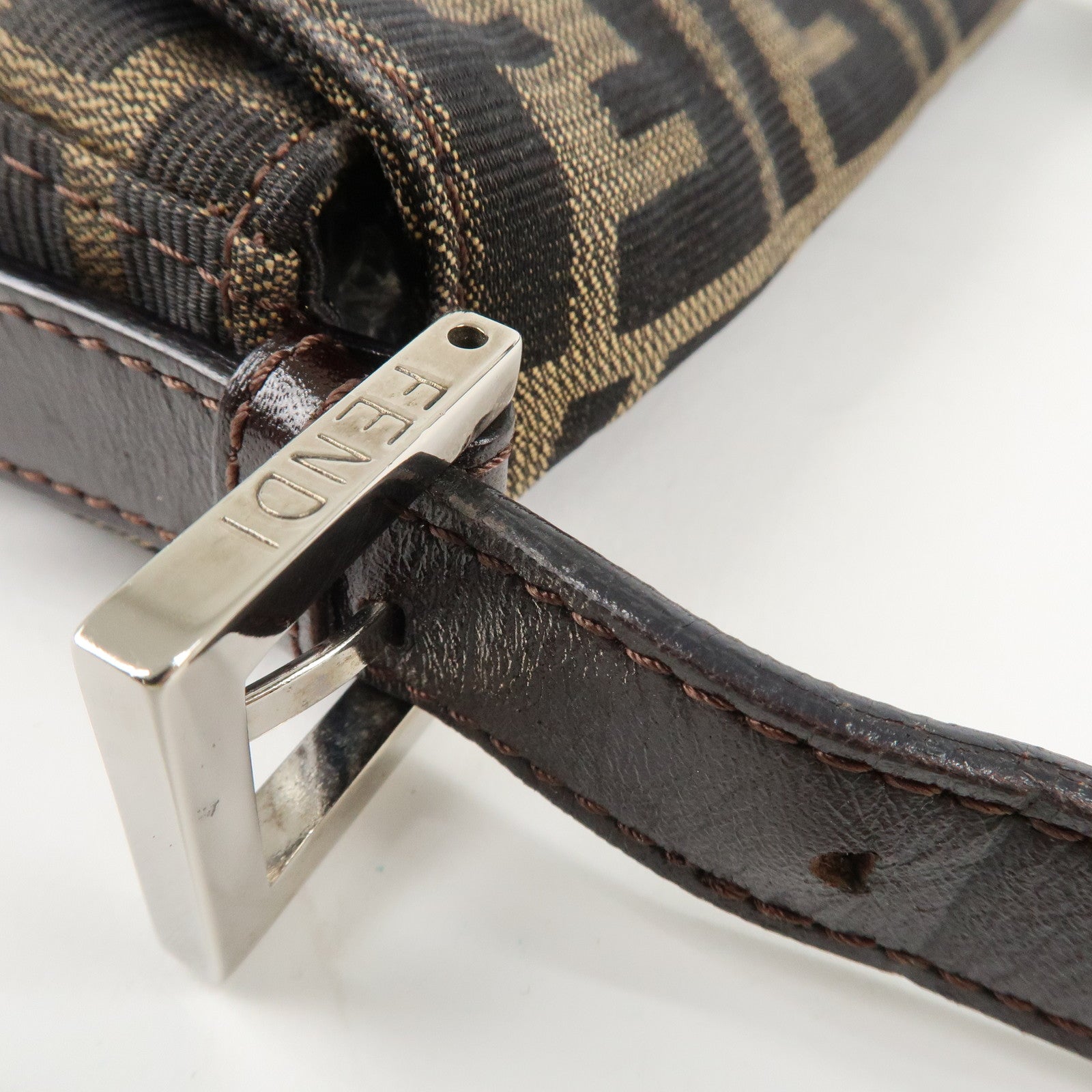 FENDI Mamma Baguette Zucca Canvas Shoulder Bag Brown Black 26424 Used