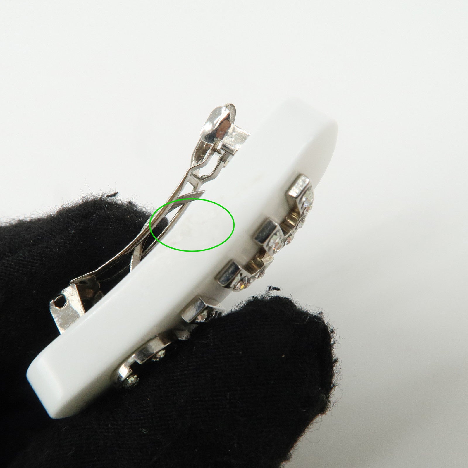 MIU MIU Plastic Rhine Stone Hair Clip White Silver Used