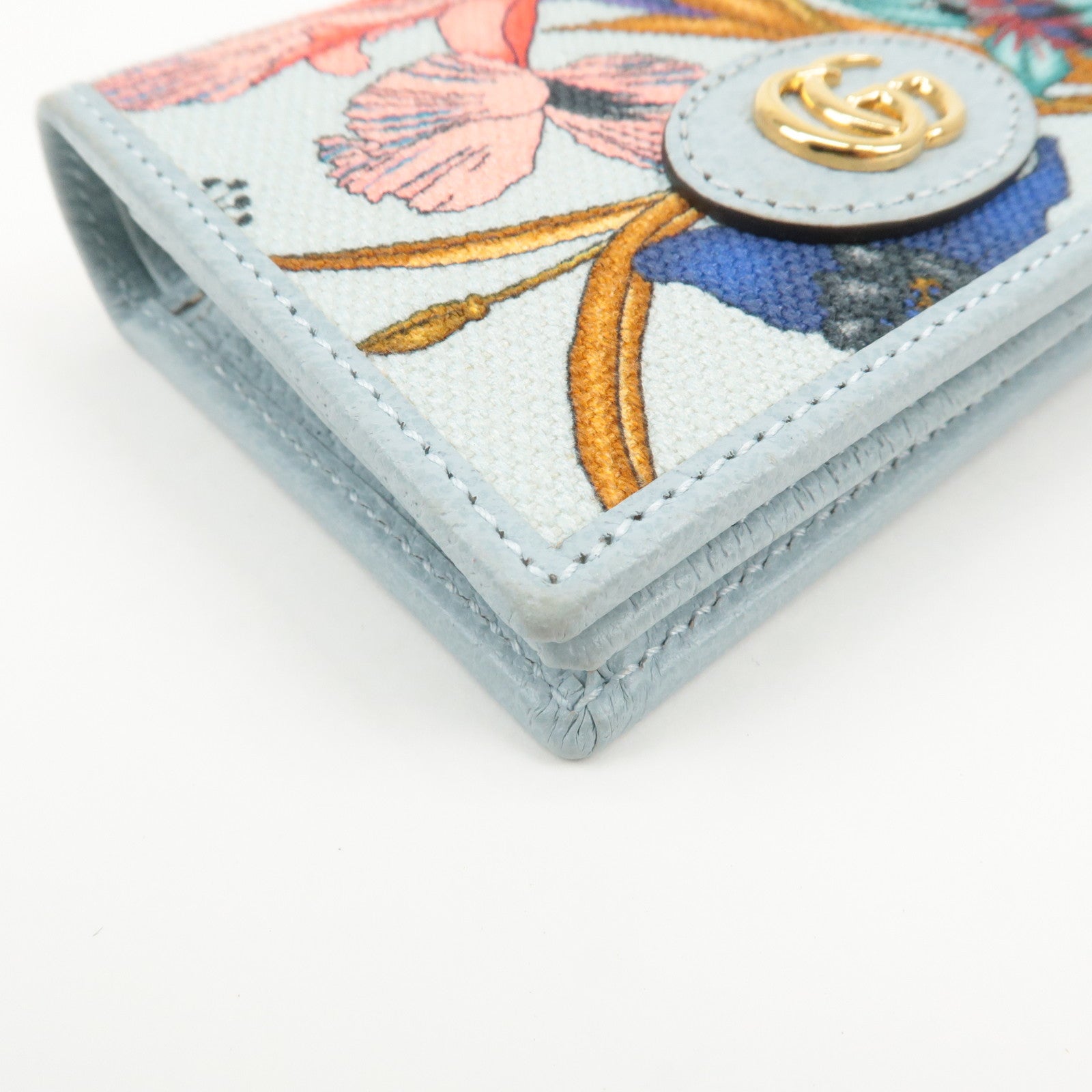 GUCCI GG Marmont Flora Canvas Leather Bi-fold Compact Wallet Used