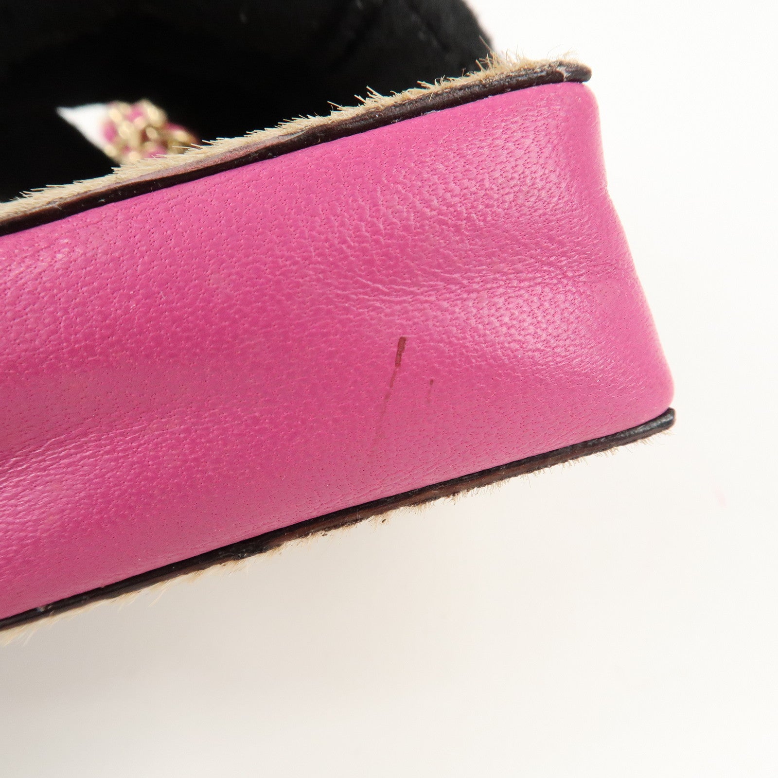 CHANEL Unborn Calf Lamb Skin Chain Shoulder Cigarette Case Used