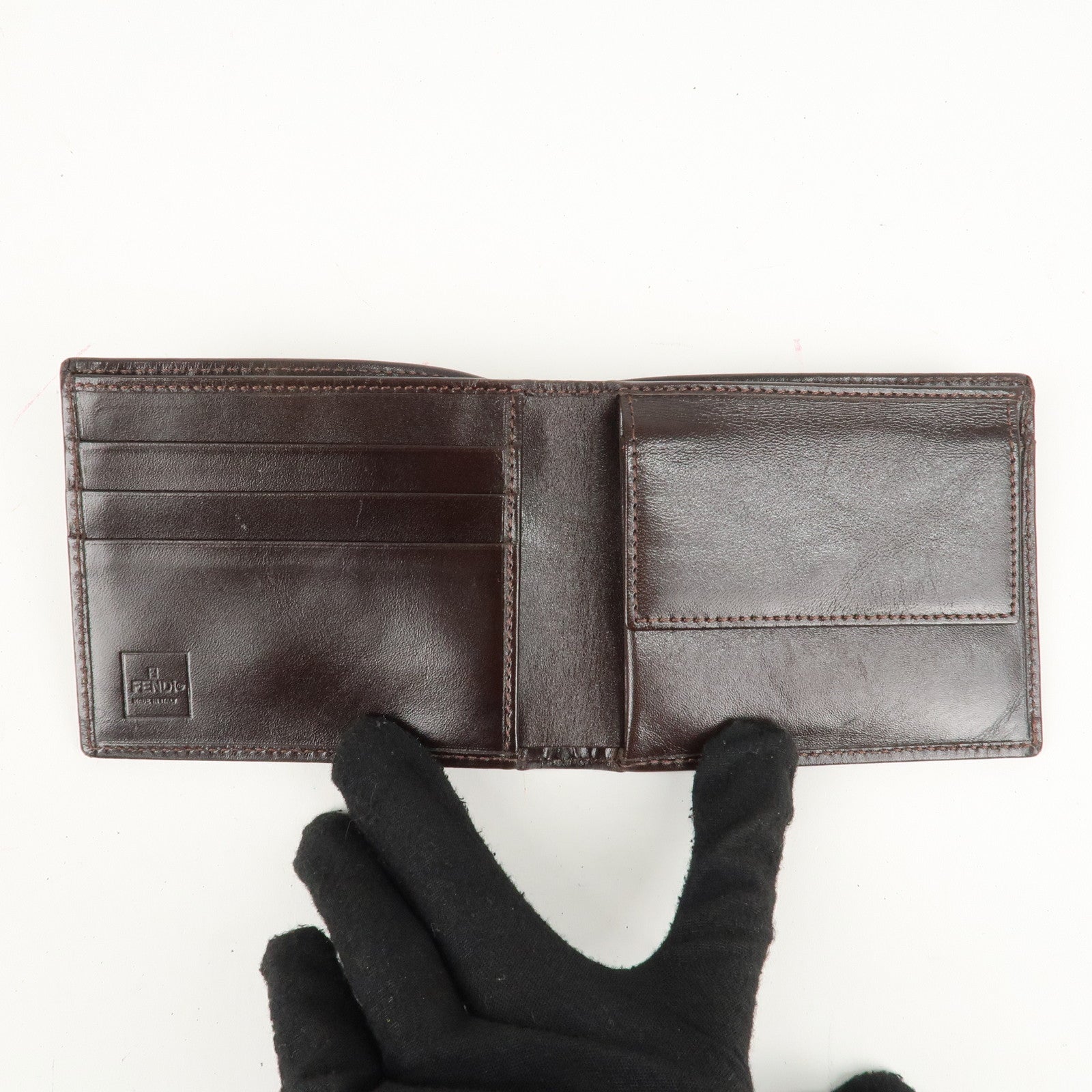 FENDI Zucca Set of 2 Canvas Leather Bi-fold Wallet Brown Black Used