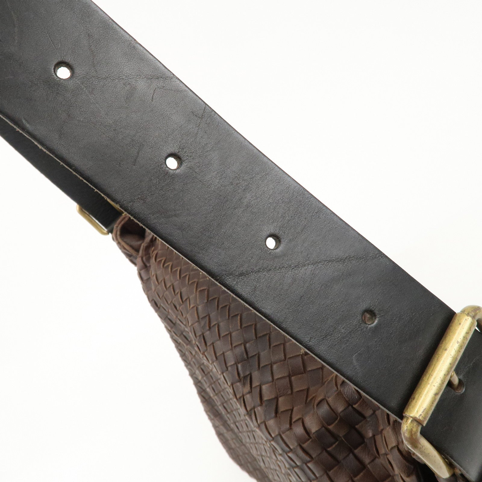 BOTTEGA VENETA Intrecciato Leather Shoulder Bag Dark Brown BlackUsed F/S Used