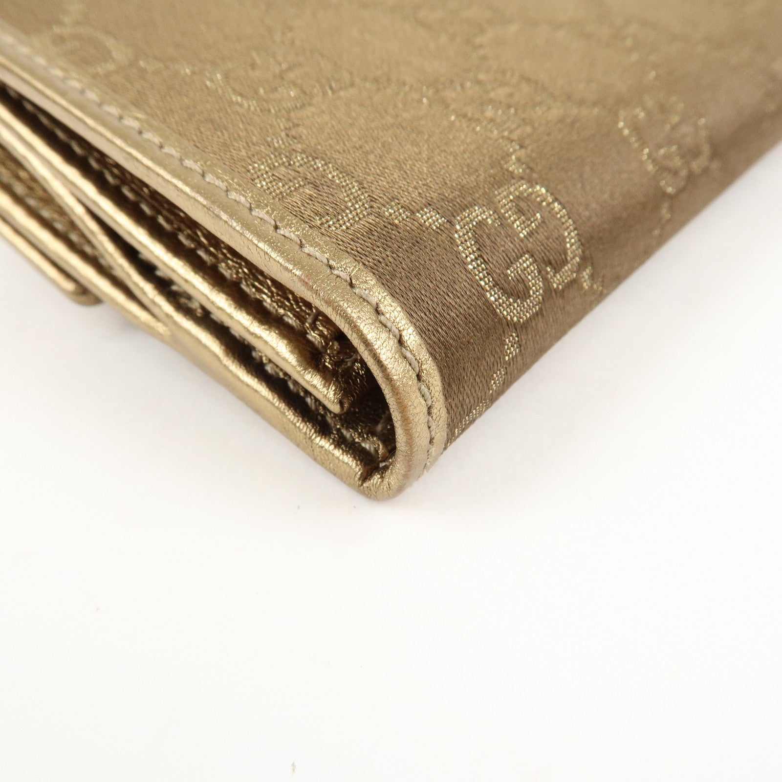 GUCCI Princy GG Satin Leather W Hook Bifold LongWallet 167464 Used