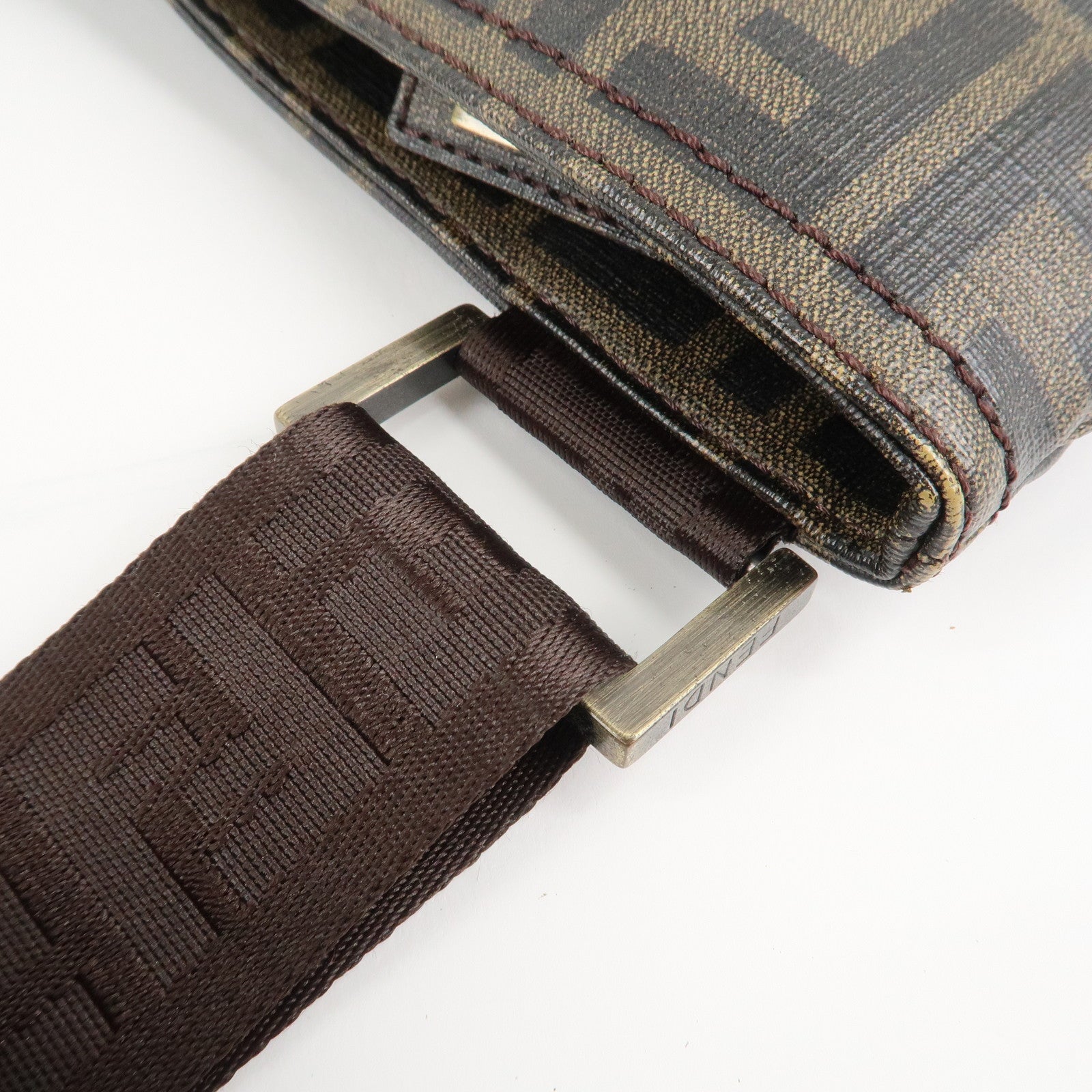 FENDI Zucca Print PVC Shoulder Bag Khaki Black 7VA207 Used