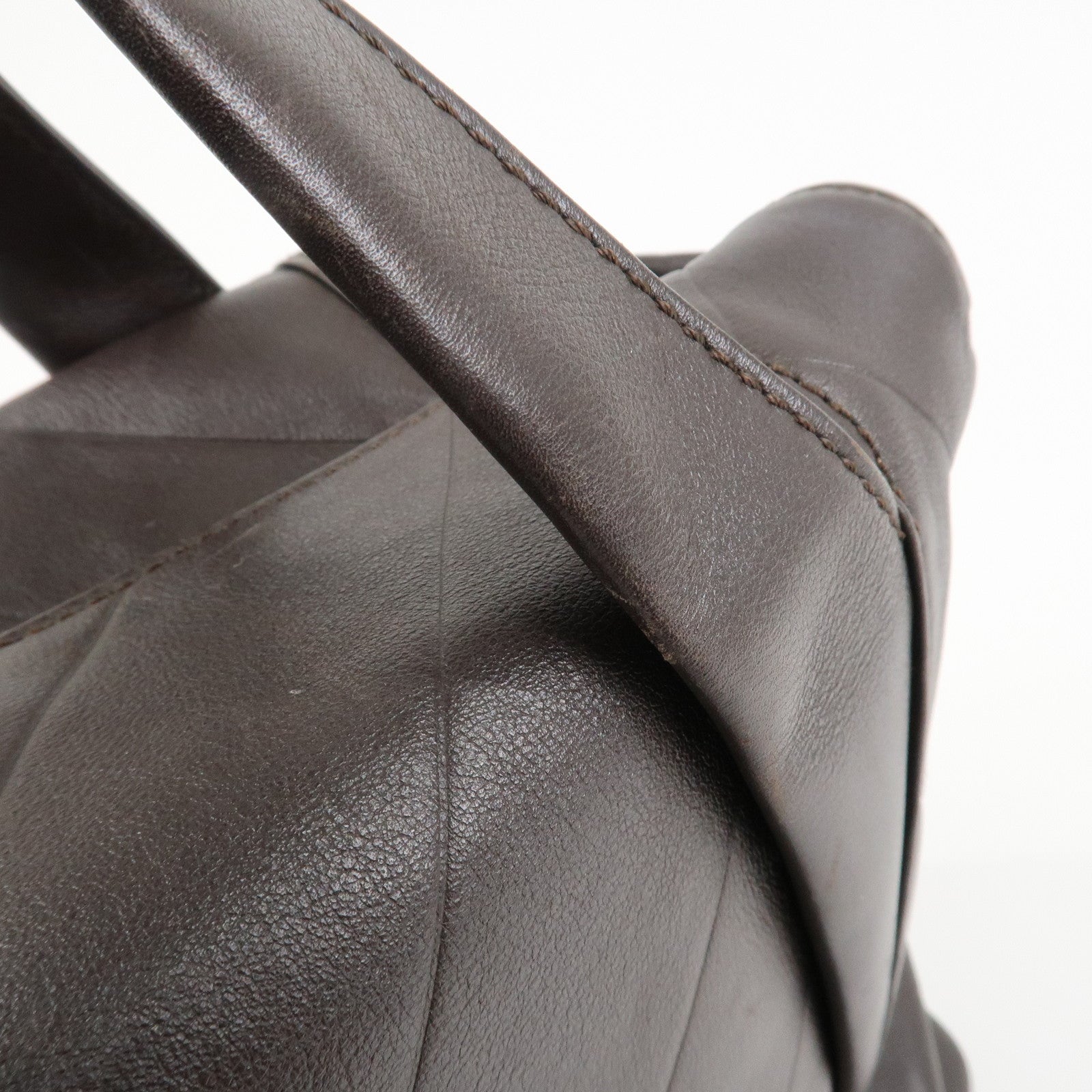 CHANEL COCO Mark Shevron Lamb Skin V Stich Tote Bag Dark Brown Used