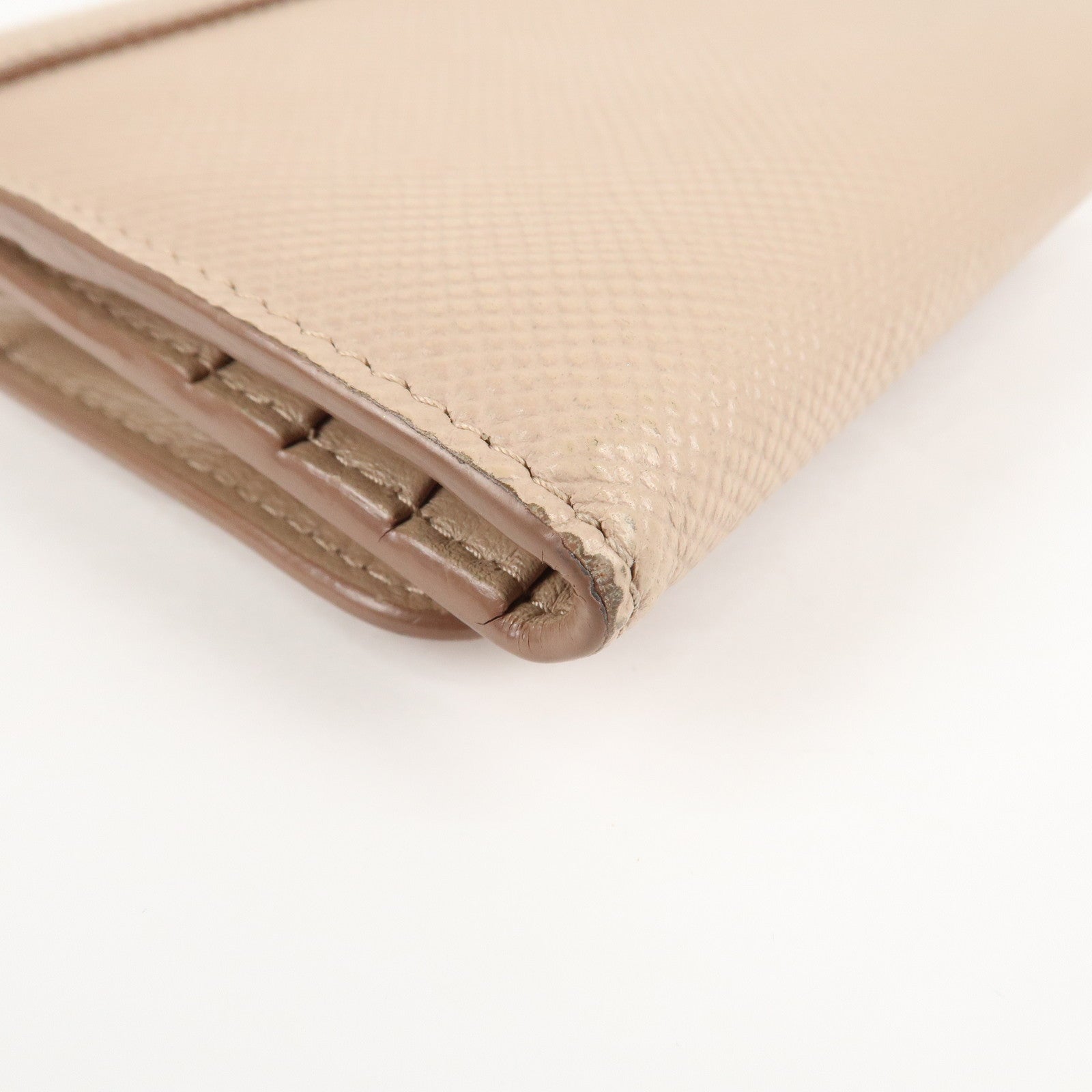 PRADA Saffiano Leather Trifold Compact Wallet Beige 1MH176 Used