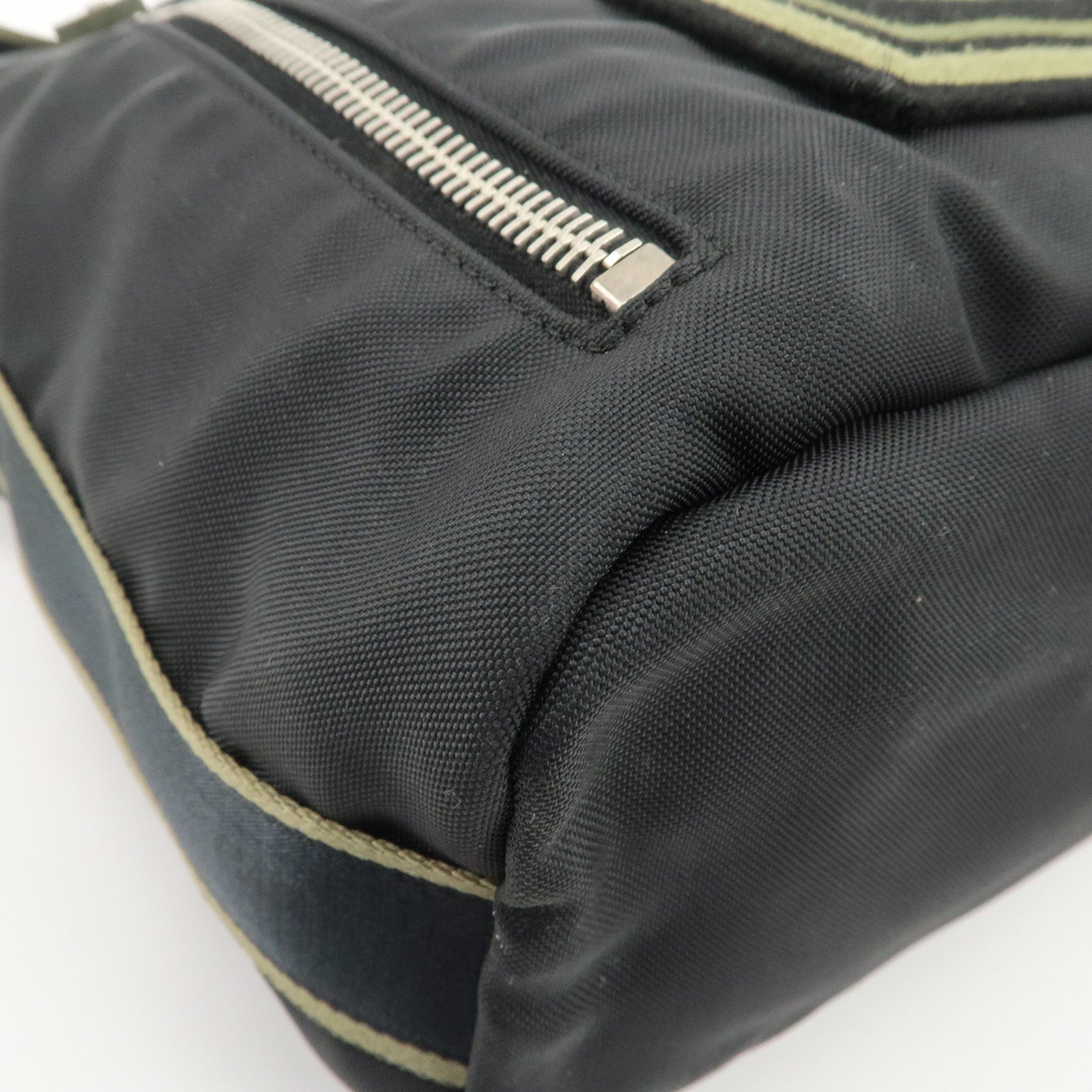 CHANEL Sports Nylon COCO Mark Shoulder Bag Black Khaki Used