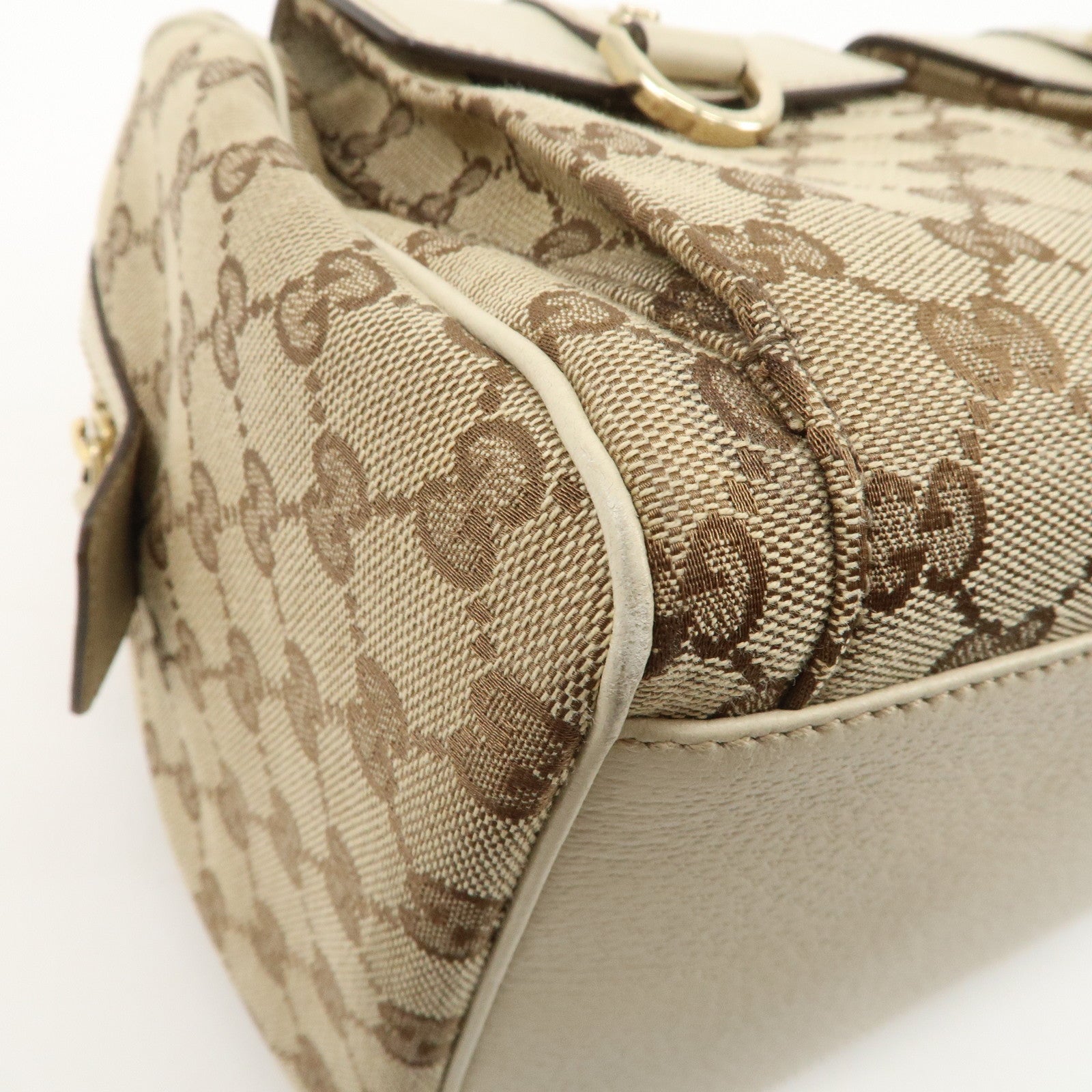 GUCCI Abbey GG Canvas Leather Mini Boston Bag Beige Ivory 153026 Used